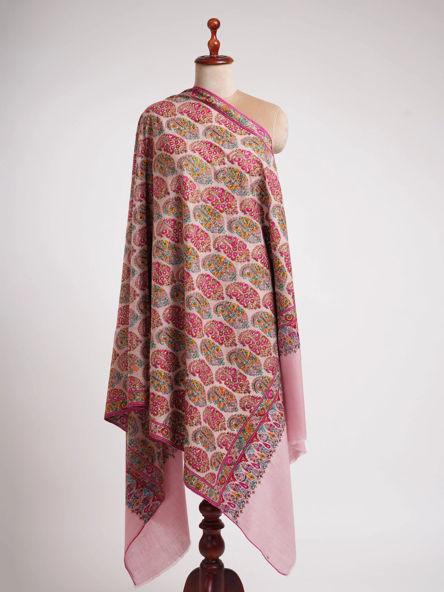 Art Silk Hand Embroidered Crystal Rose Indian Shawl Shahkaar
