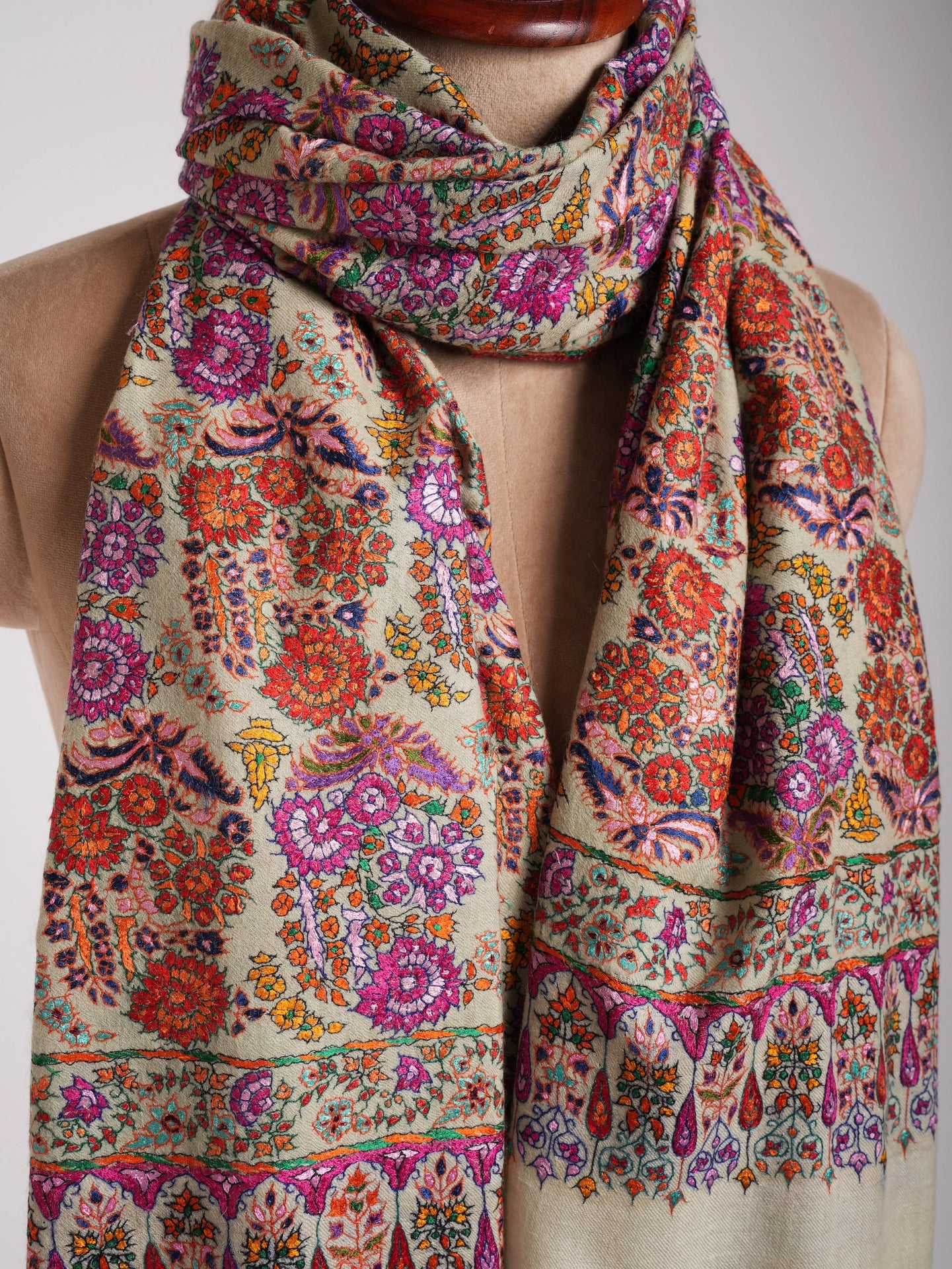 Art Silk Hand Embroidered Indian Shawl Shahkaar