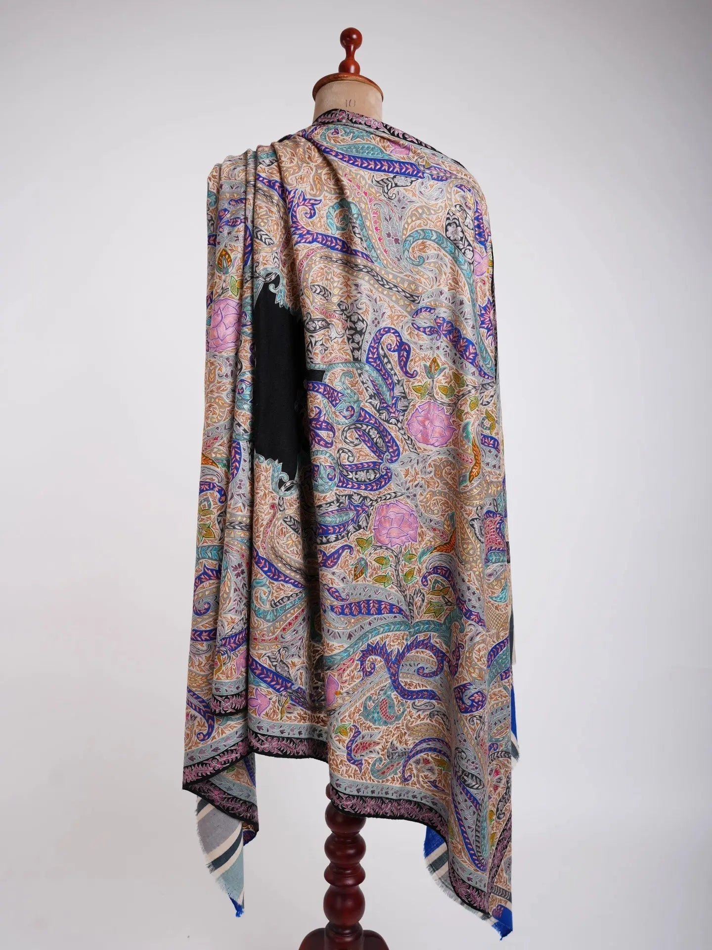 Art Silk Hand Embroidered Kalamkari Pashmina Shawl Shahkaar