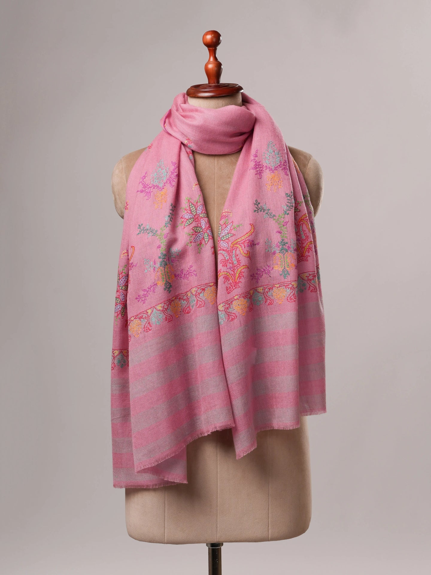 Artisan Crafted Dark Pink Cashmere Wrap with Vibrant Palla Motifs Shahkaar