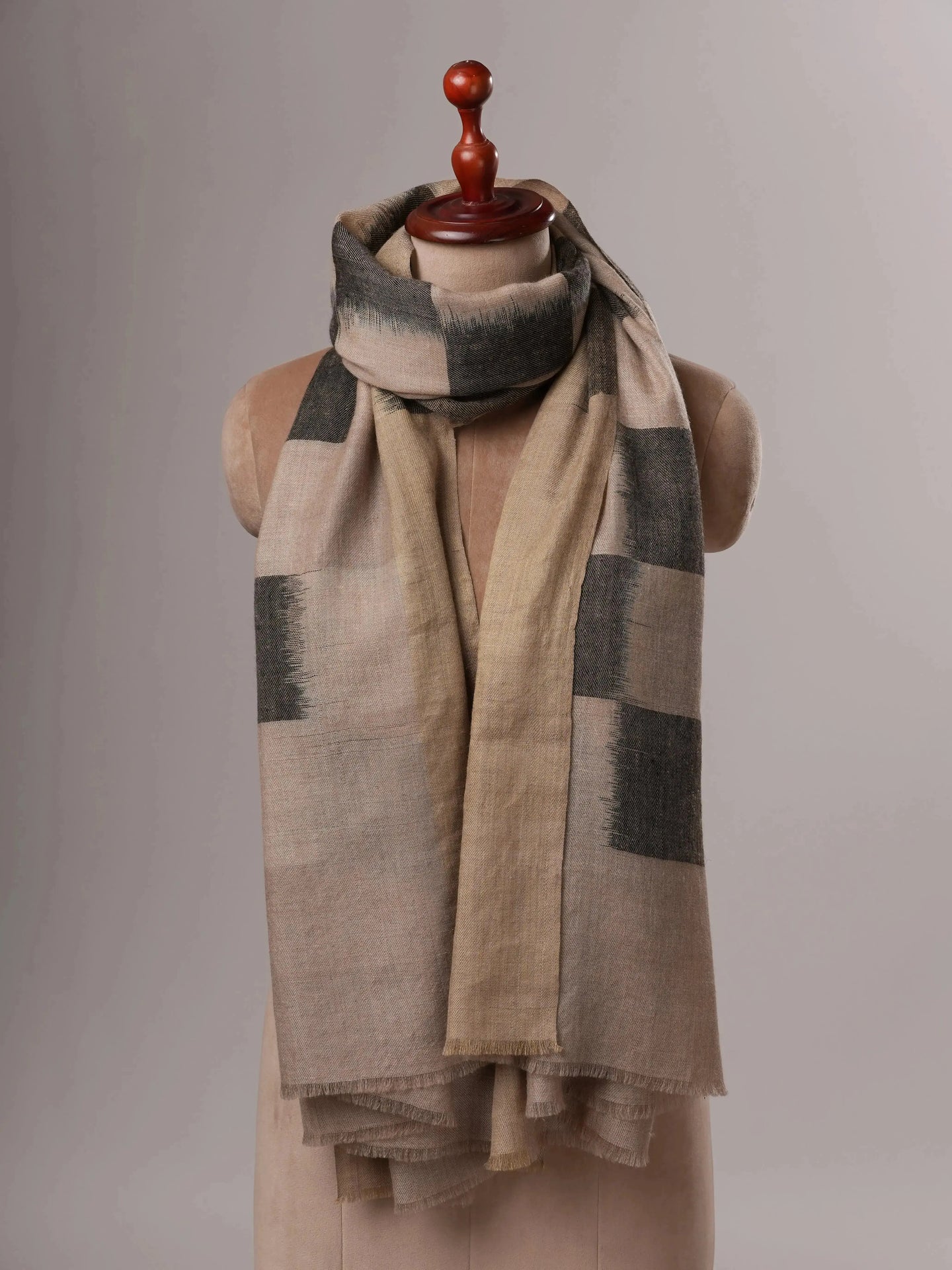 Artisan Ikat Pashmina Shawl Featuring Subtle Zari Detailing