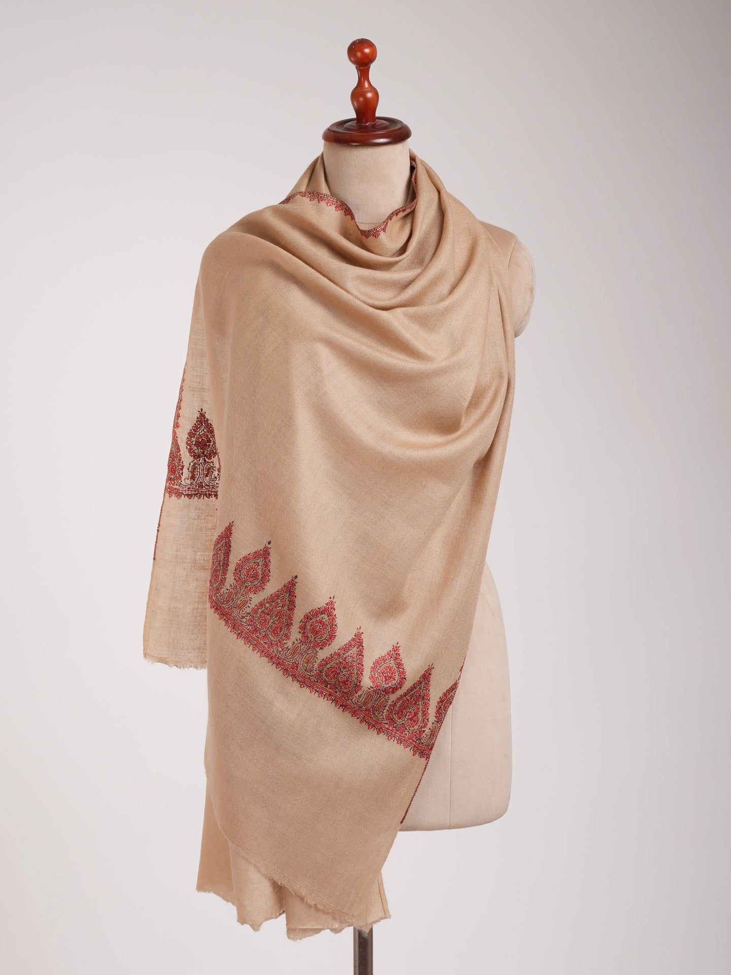 Autumn Blonde Palla Embroidered Indian Cashmere Wrap Shahkaar