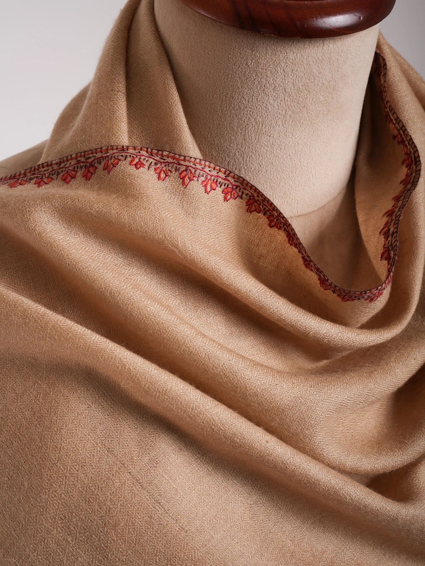 Autumn Blonde Palla Embroidered Indian Cashmere Wrap Shahkaar