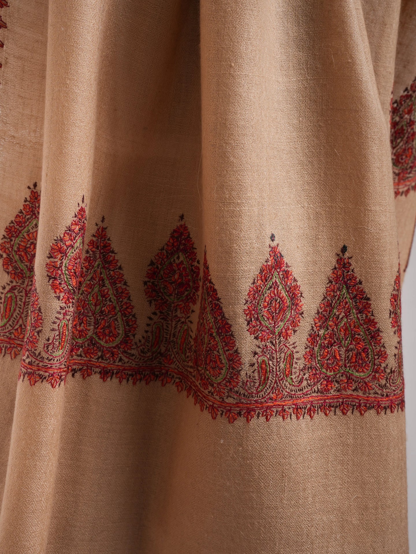 Autumn Blonde Palla Embroidered Indian Cashmere Wrap Shahkaar