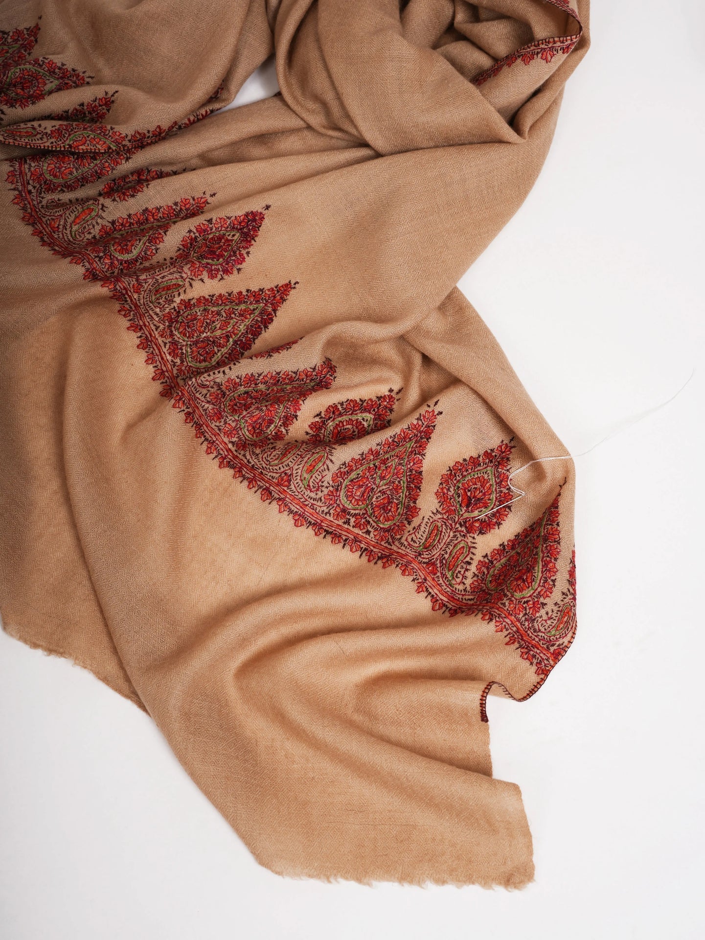 Autumn Blonde Palla Embroidered Indian Cashmere Wrap Shahkaar