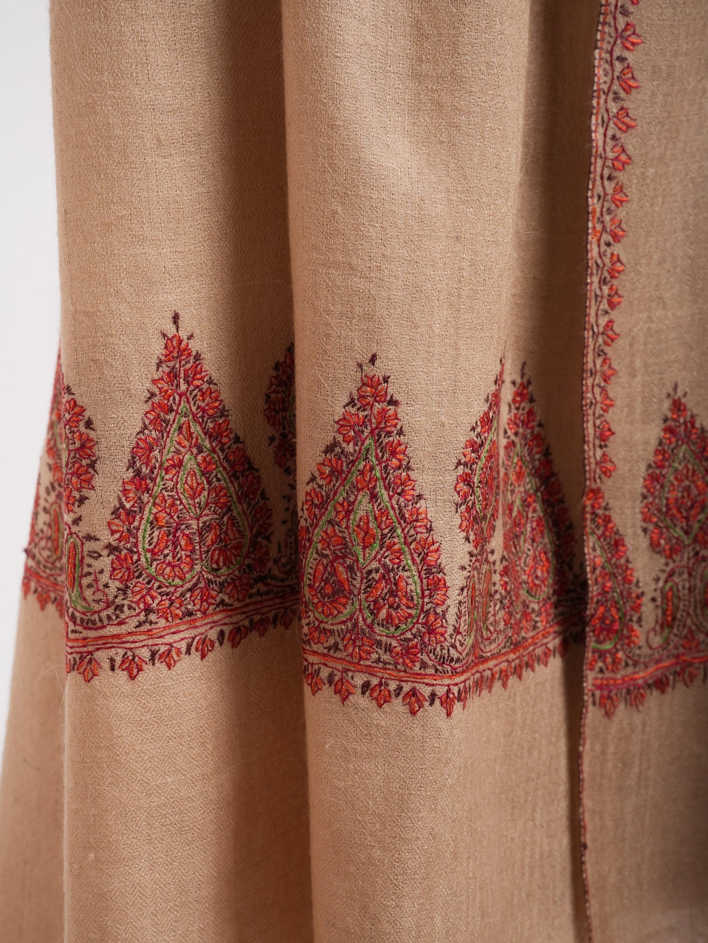 Autumn Blonde Palla Embroidered Indian Cashmere Wrap Shahkaar