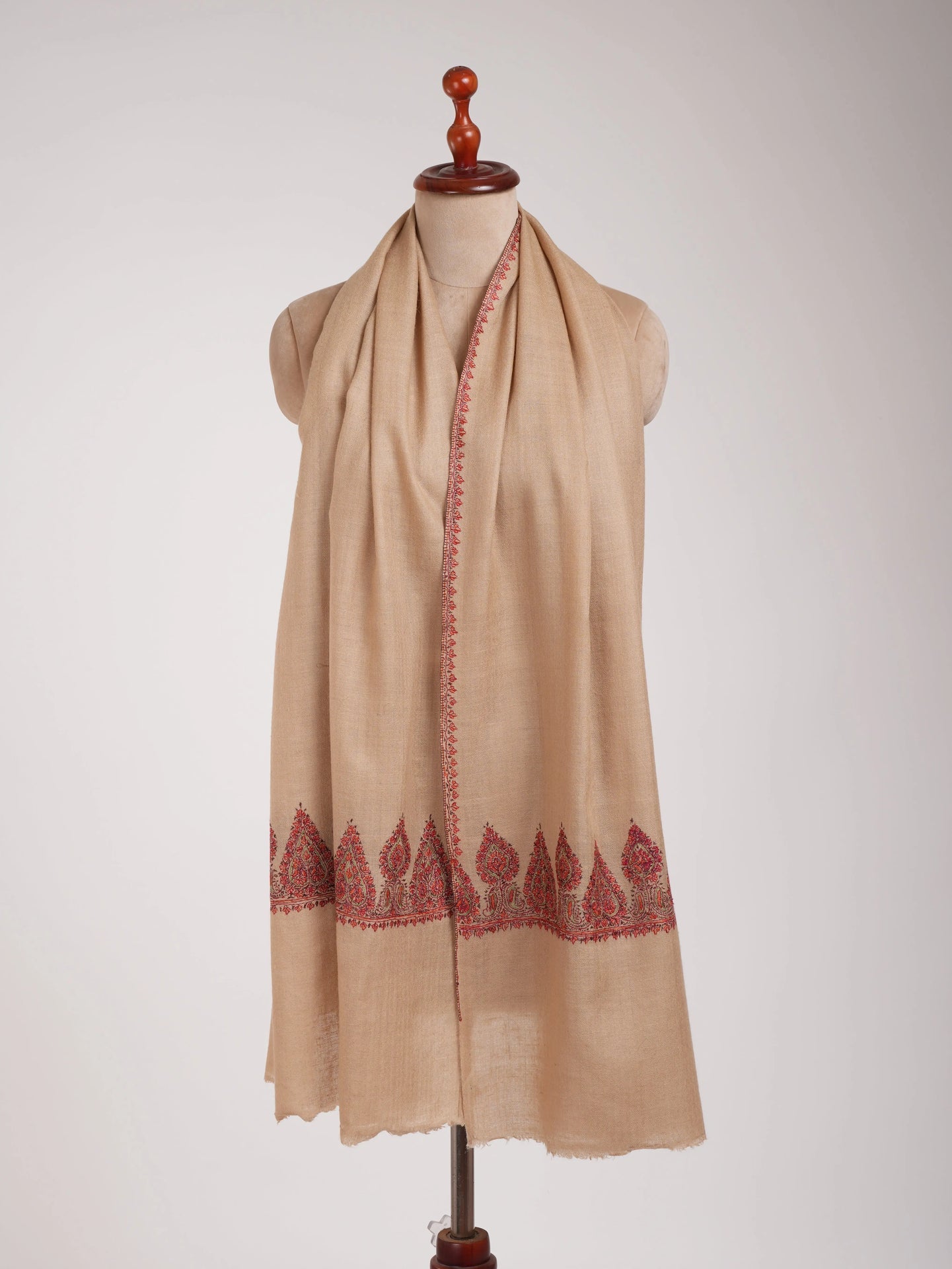 Autumn Blonde Palla Embroidered Indian Cashmere Wrap Shahkaar
