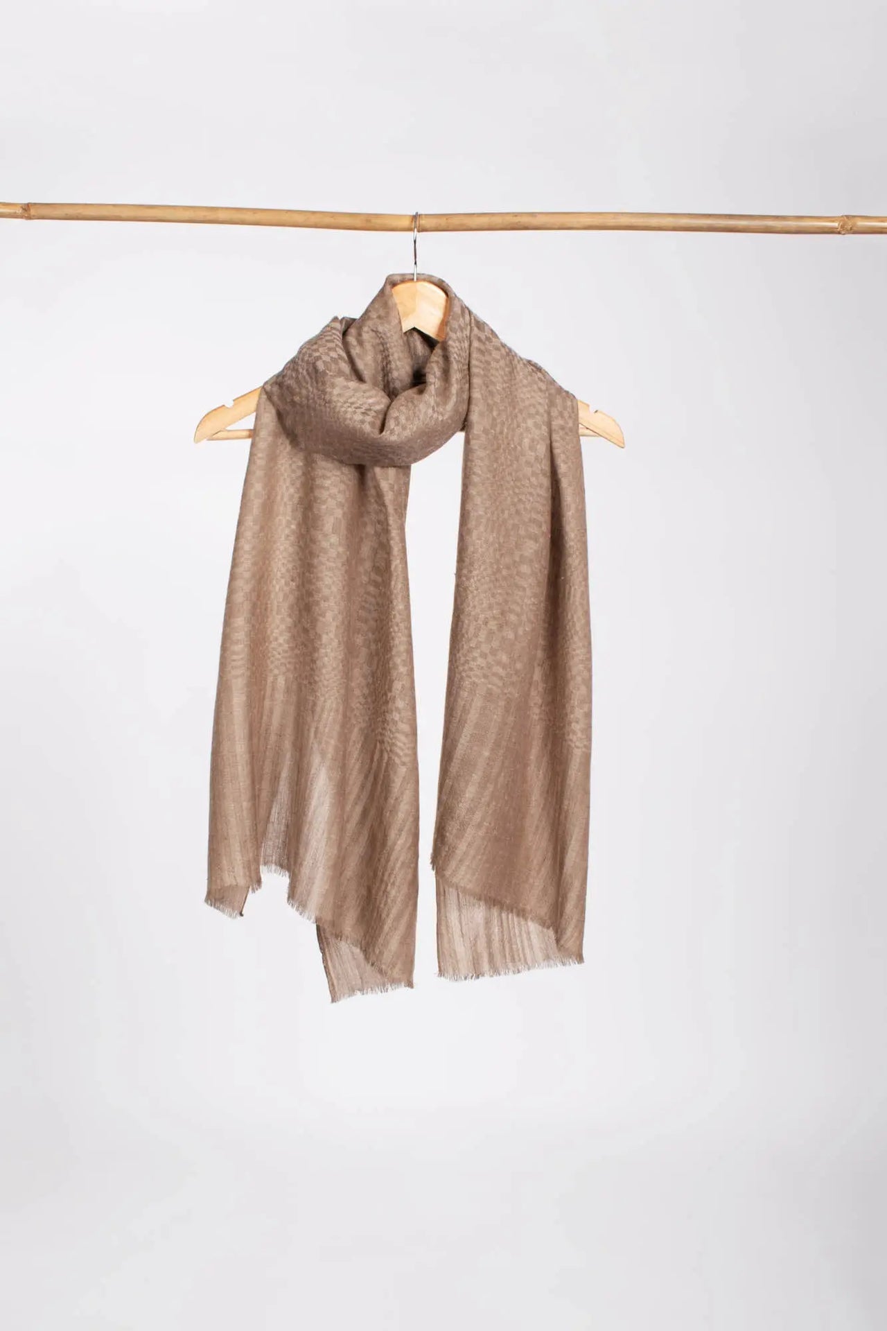 Beige White Football Texture Weave Featherlight Cashmere - NORWALK Shahkaar