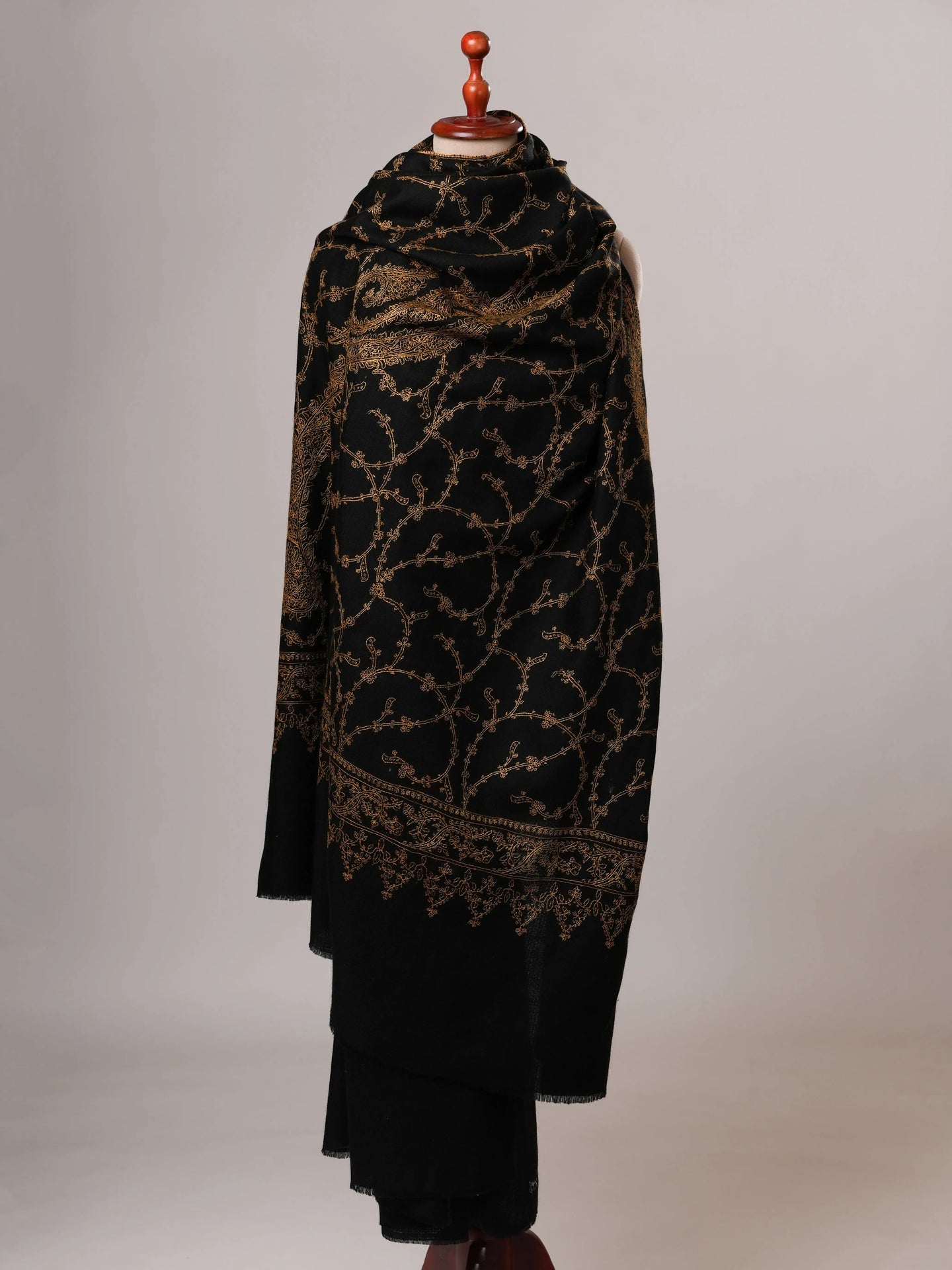 Black Big Paisley Embroidered Oversized Pure Pashmina Shawl Shahkaar