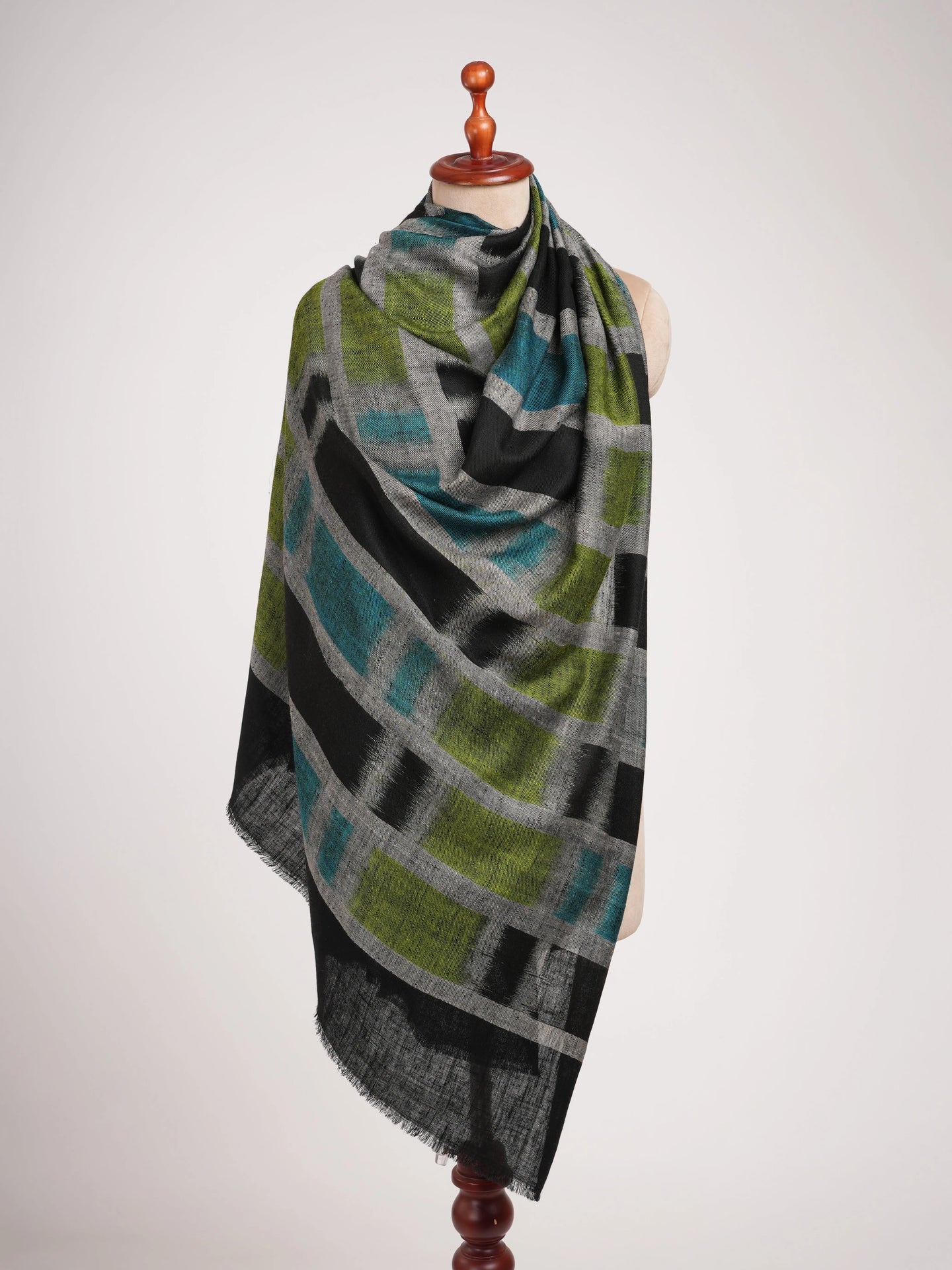 Black Ikat Handwoven Pashmina Shawl Shahkaar
