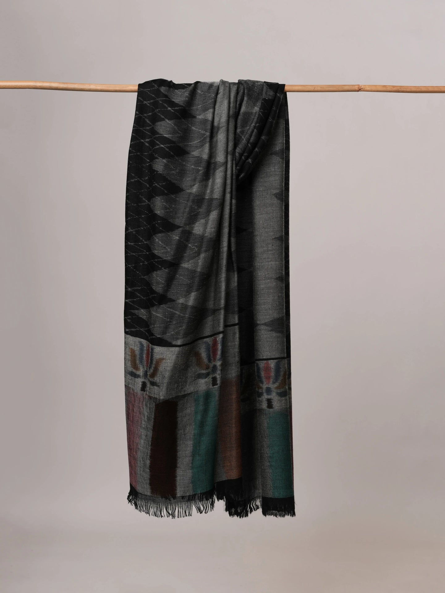 Black Oversized Ikat Pashmina Shawl with Floral Ikat Palla Shahkaar