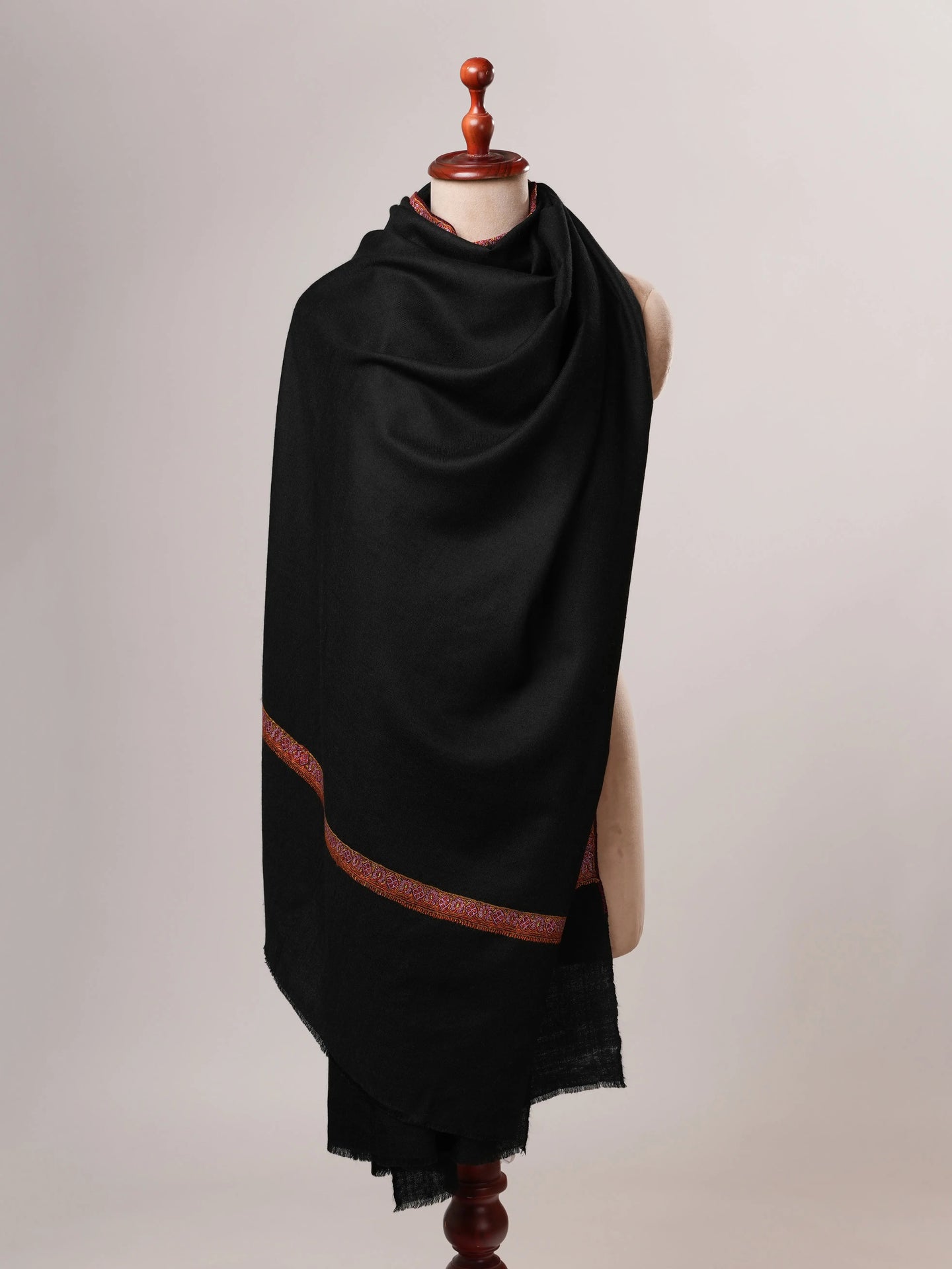 Black Pashmina Shawl with Traditional Hashia Hand Embroidery Shahkaar