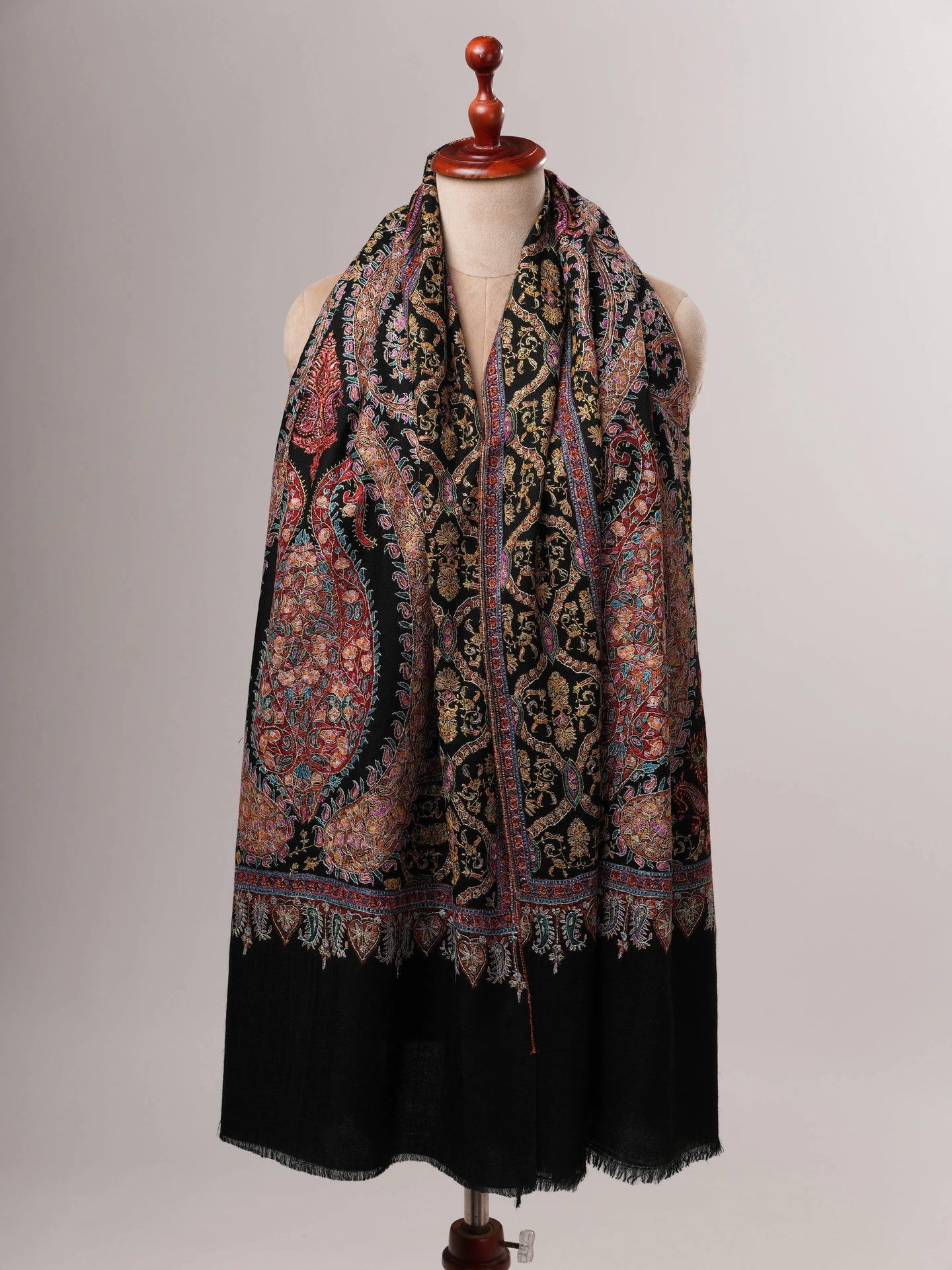 Black Pure Pashmina Jamavar Shawl with Hand Embroidery Shahkaar