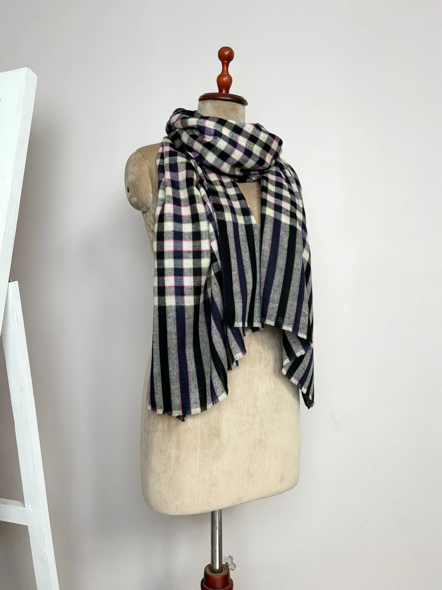 Black and White Check Shahkaar Cashmere Scarf - CODY Shahkaar