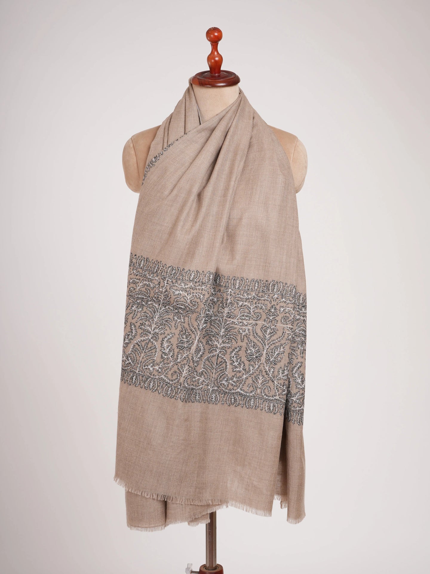 Black and White Embroidered Pure Pashmina Shawl Shahkaar