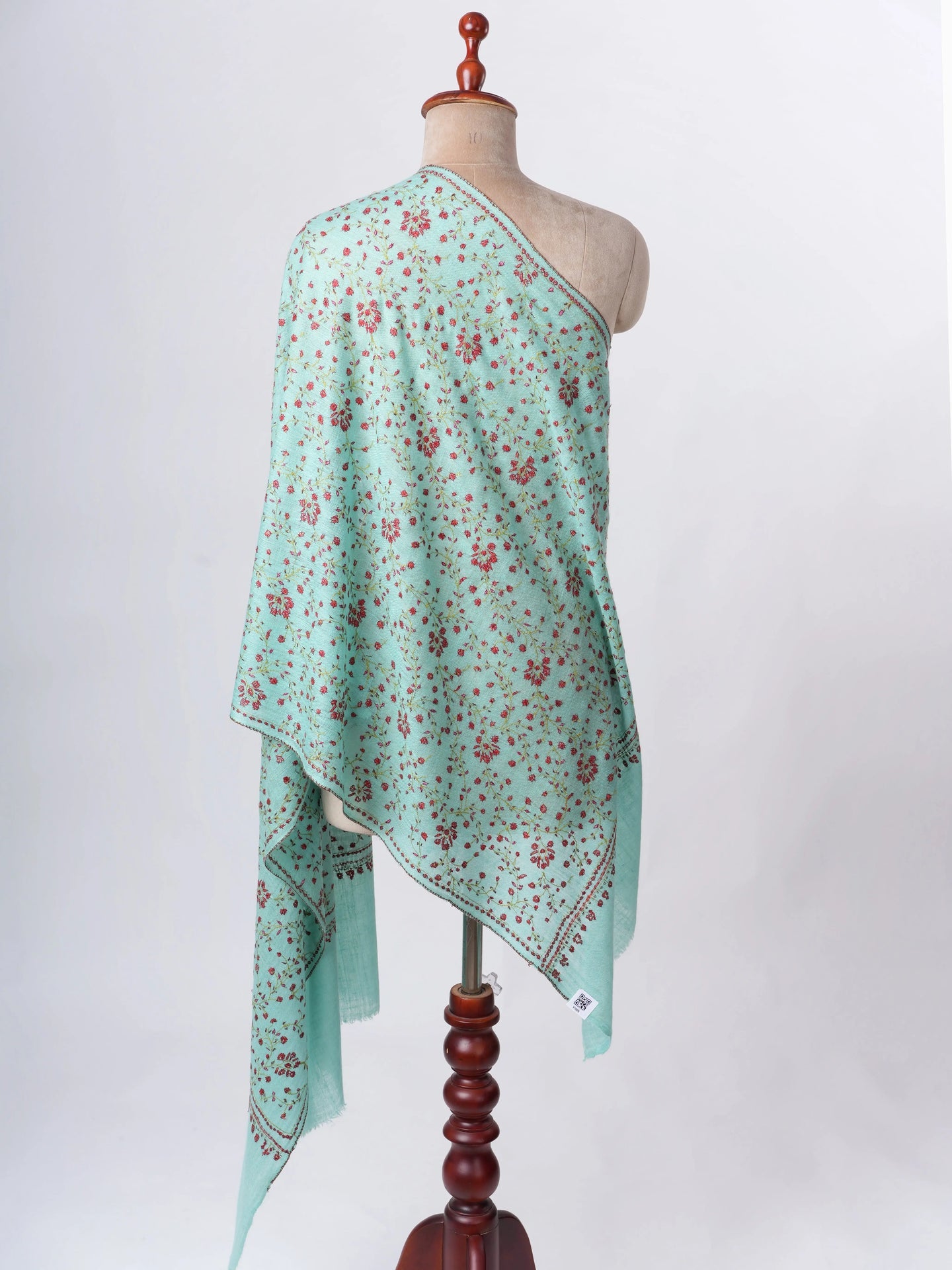Blue Baby Soft Cashmere Scarf with Jali Hand Embroidery - Artisan Crafted Shahkaar