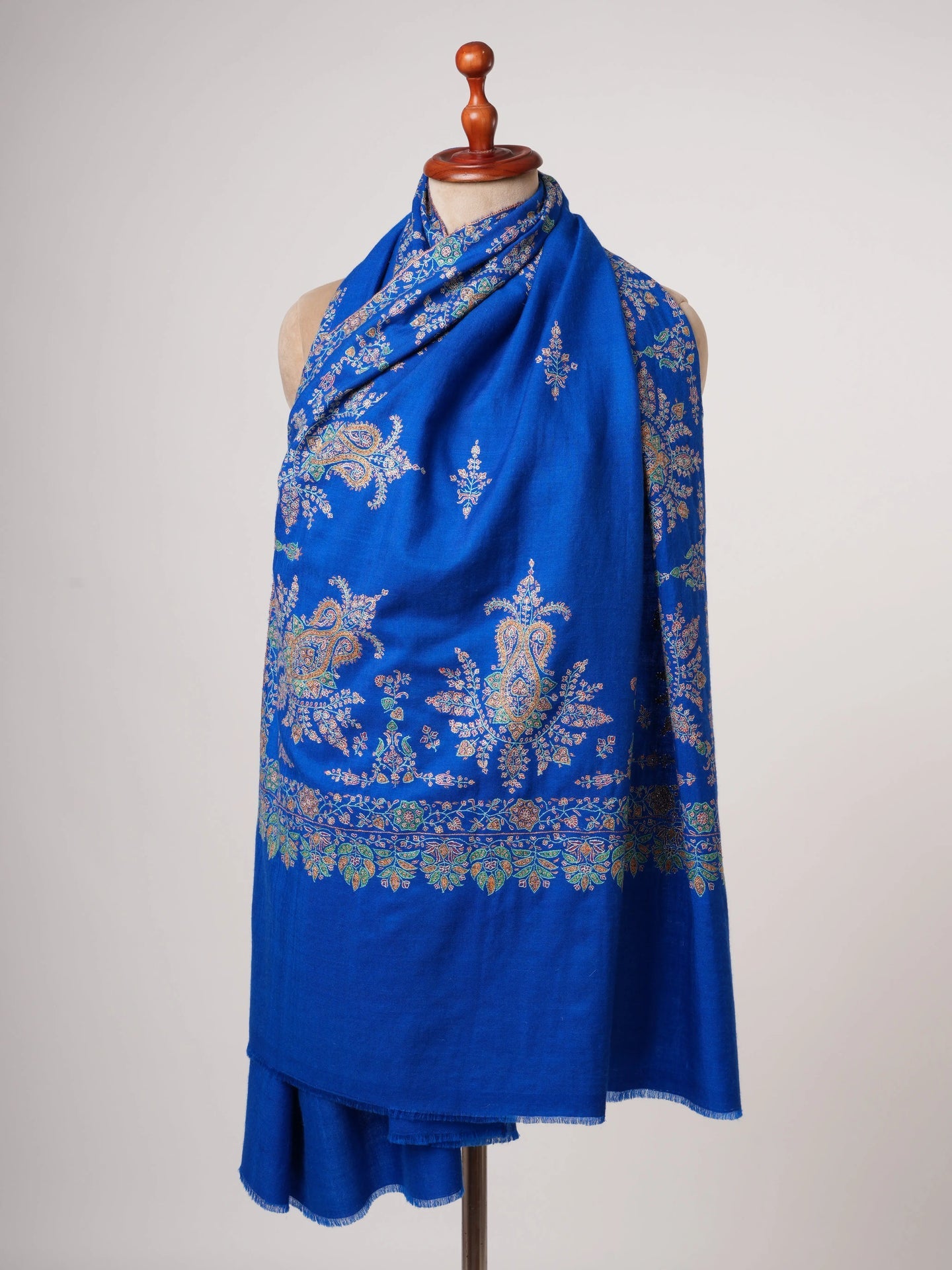 Blue Sozni Embroidered Pashmina Shawl with Buteh Handwork – Timeless Kashmiri Craftsmanship Shahkaar