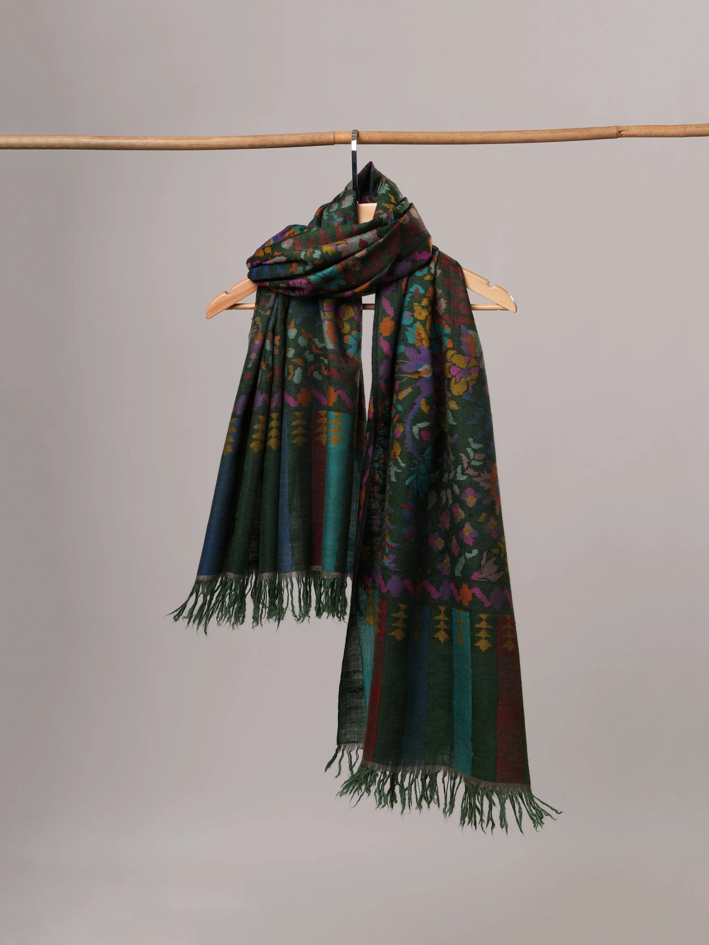 Bottle Green Handwoven Kani Indian Pashmina Shawl Shahkaar