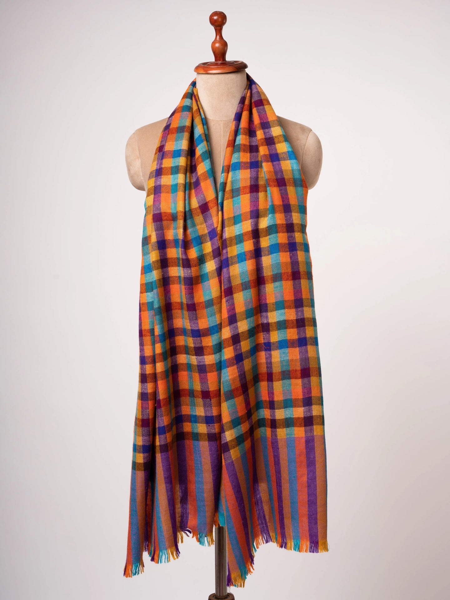 Checkered Handspun Kashmiri Cashmere Stole Handwoven Heritage Shahkaar