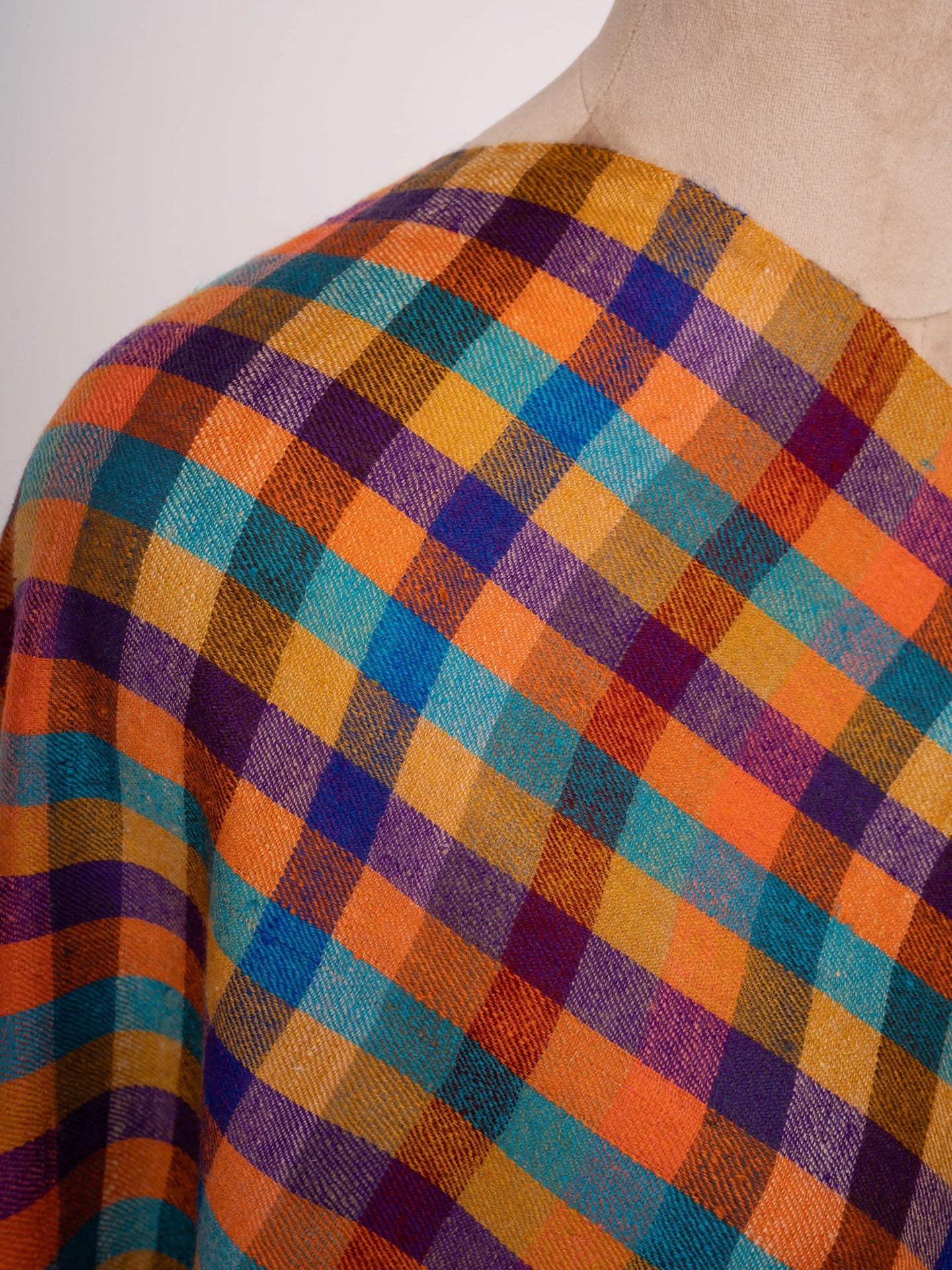 Checkered Handspun Kashmiri Cashmere Stole Handwoven Heritage Shahkaar