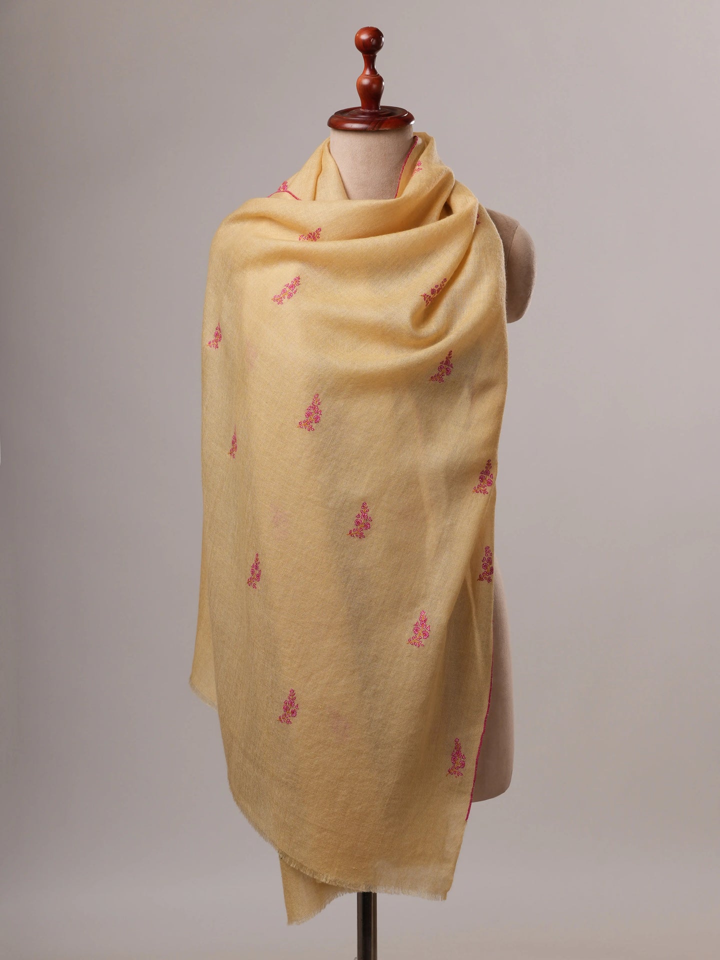 Contemporary Handwoven Cashmere Scarf with Buteh Embroidery Shahkaar