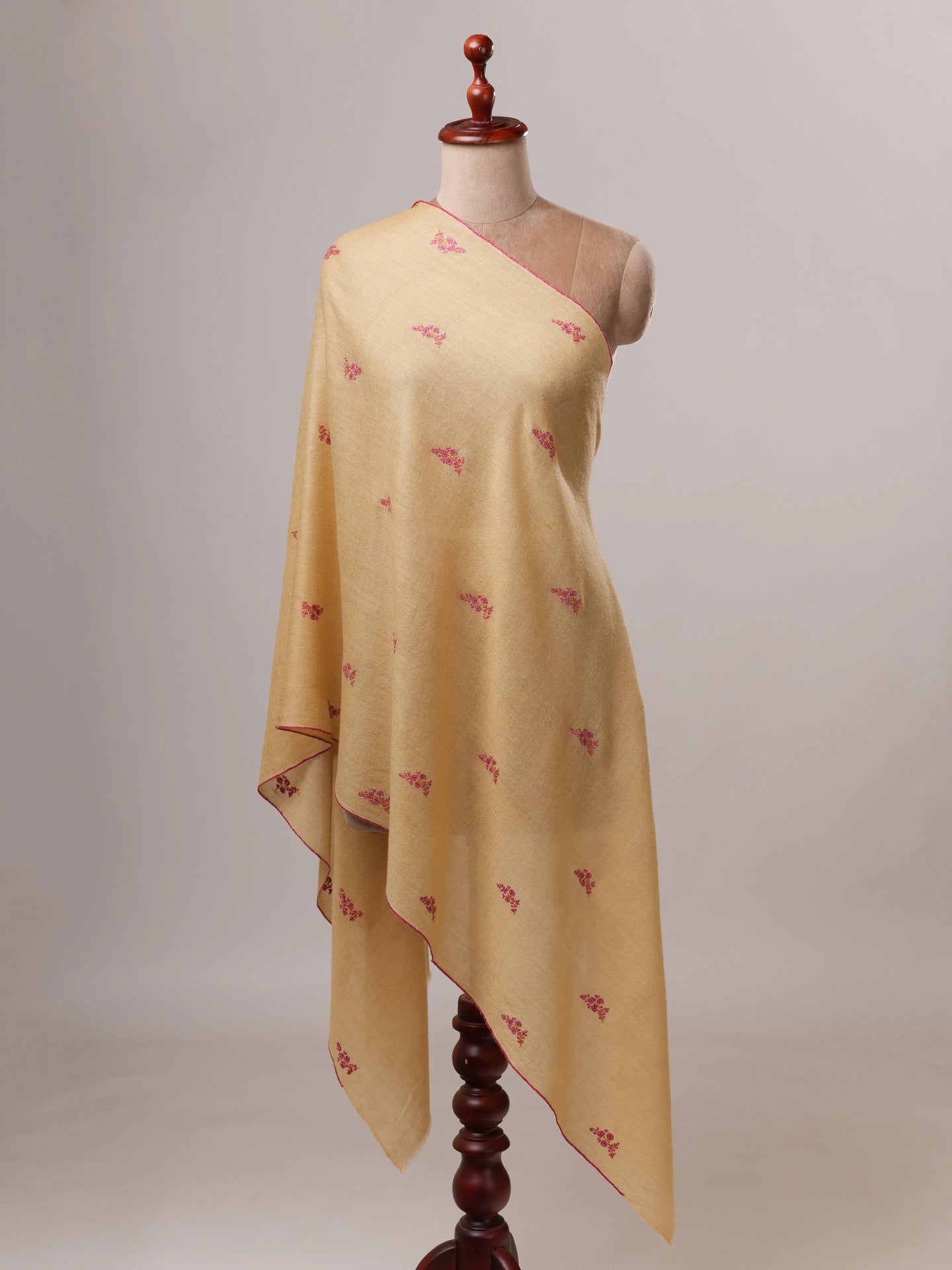 Contemporary Handwoven Cashmere Scarf with Buteh Embroidery Shahkaar
