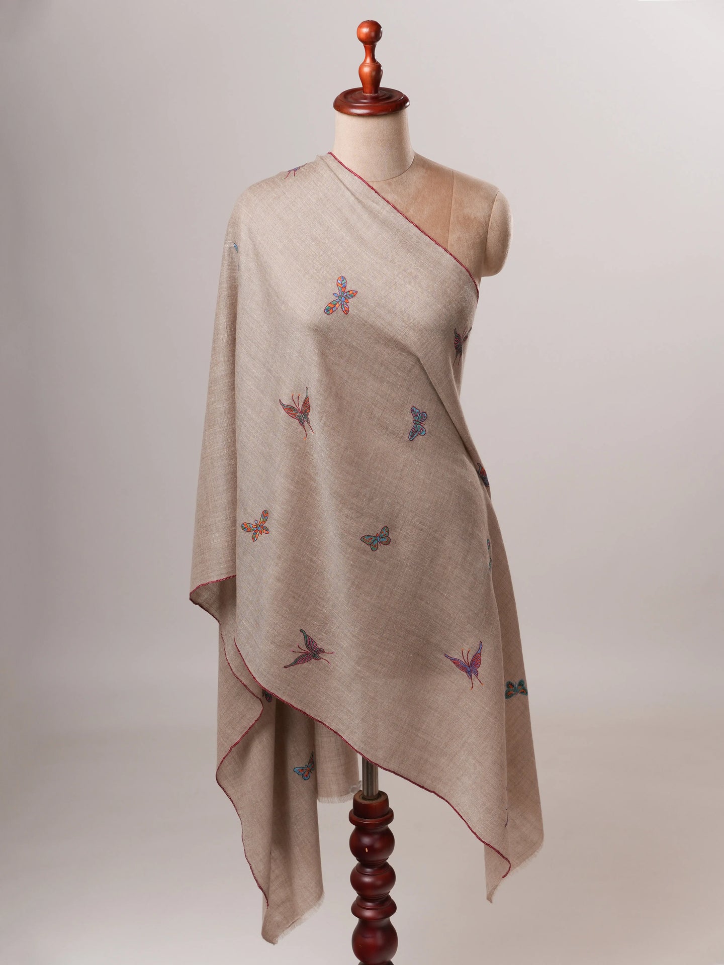 Contemporary Handwoven Cashmere Scarf with Butterfly Motifs Shahkaar