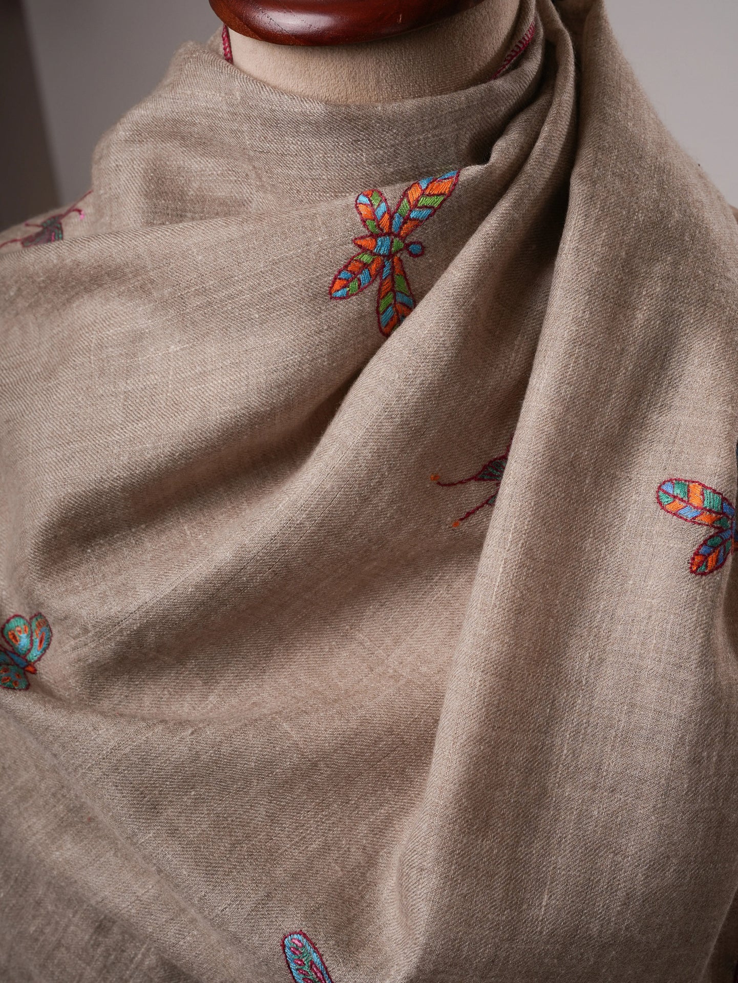 Contemporary Handwoven Cashmere Scarf with Butterfly Motifs Shahkaar