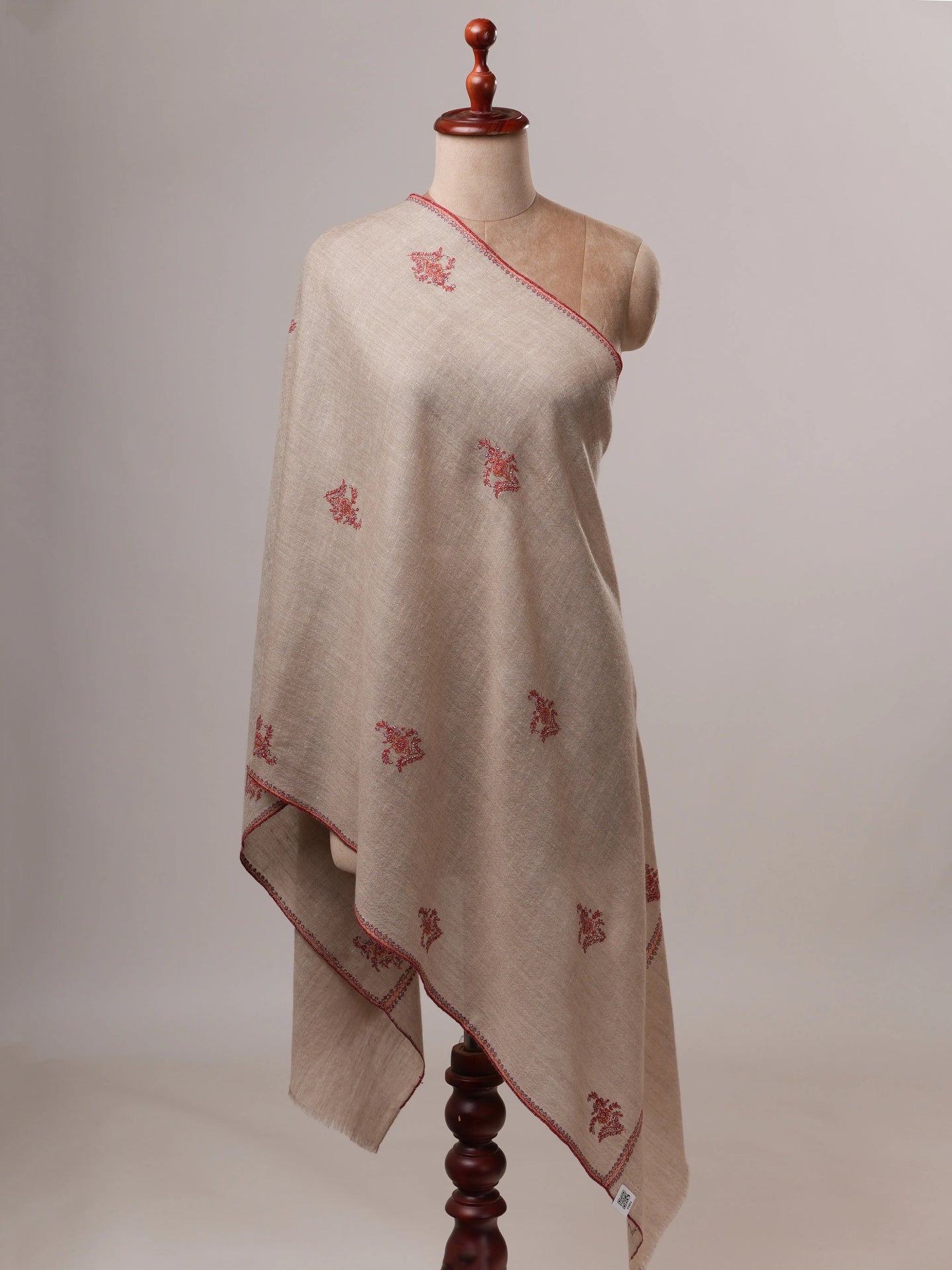 Contemporary Natural Grey Cashmere Scarf with Buteh Handwork Shahkaar