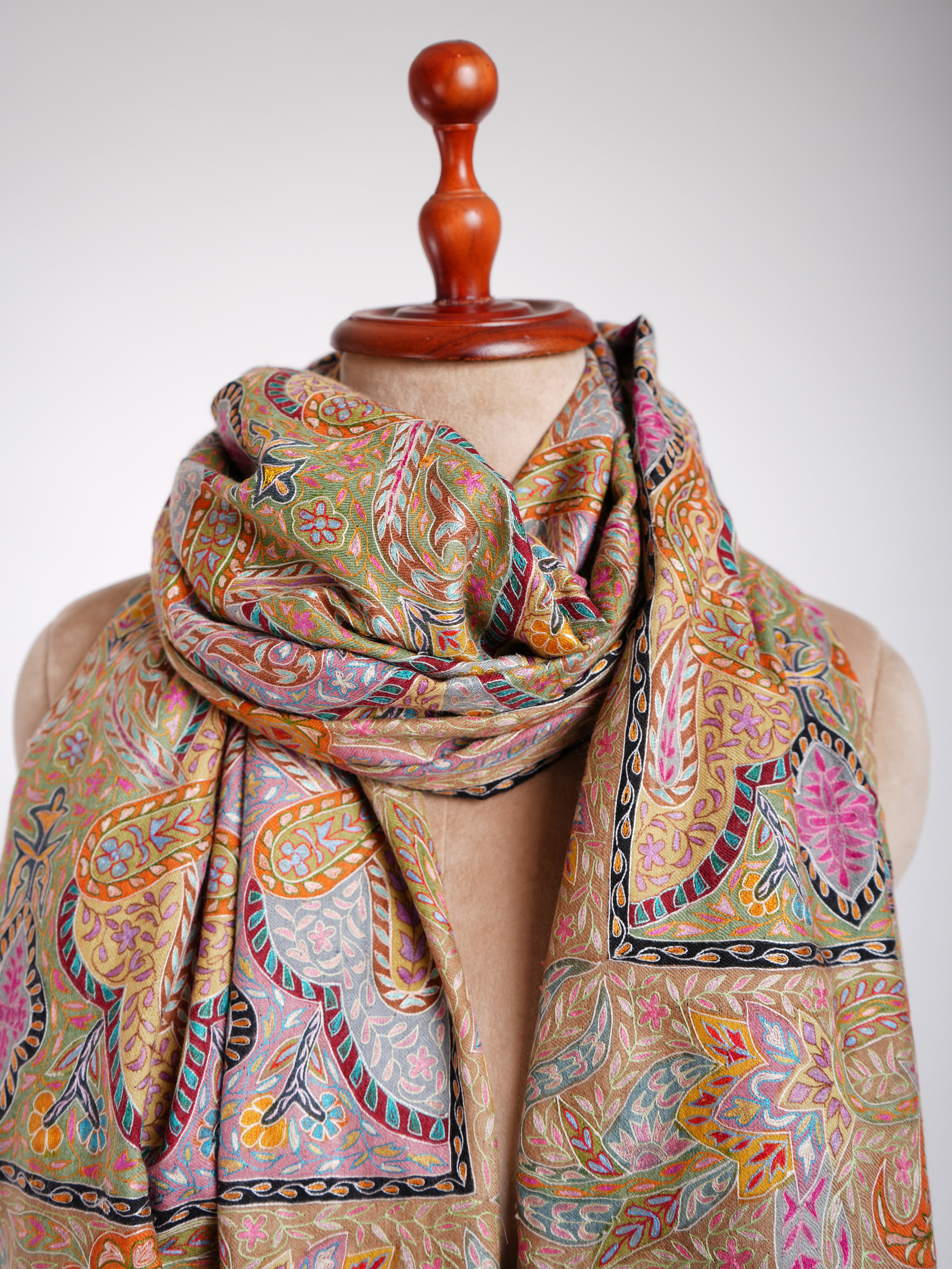 Châle Pashmina indien Kalamkari peint à la main