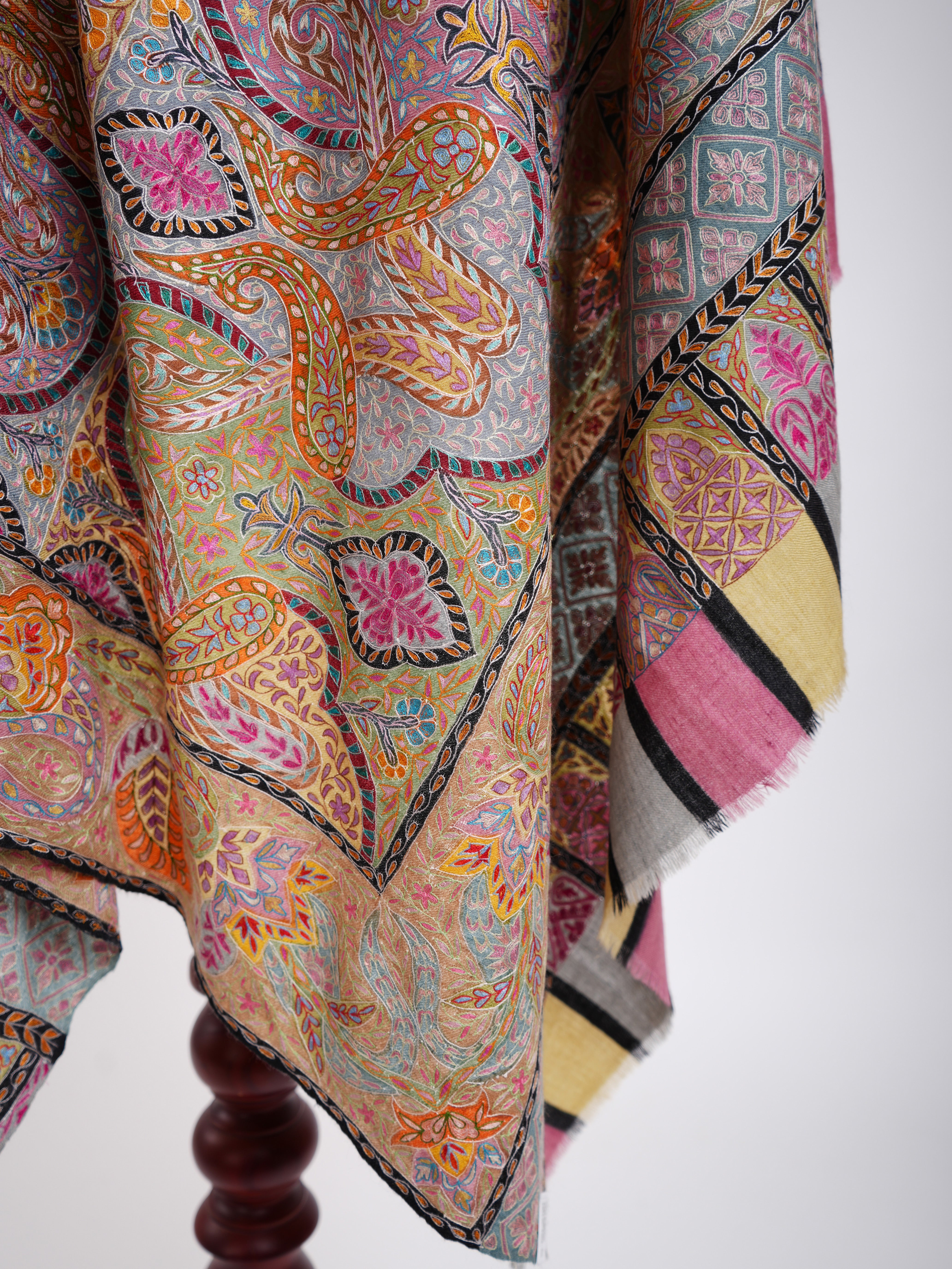 Châle Pashmina indien Kalamkari peint à la main