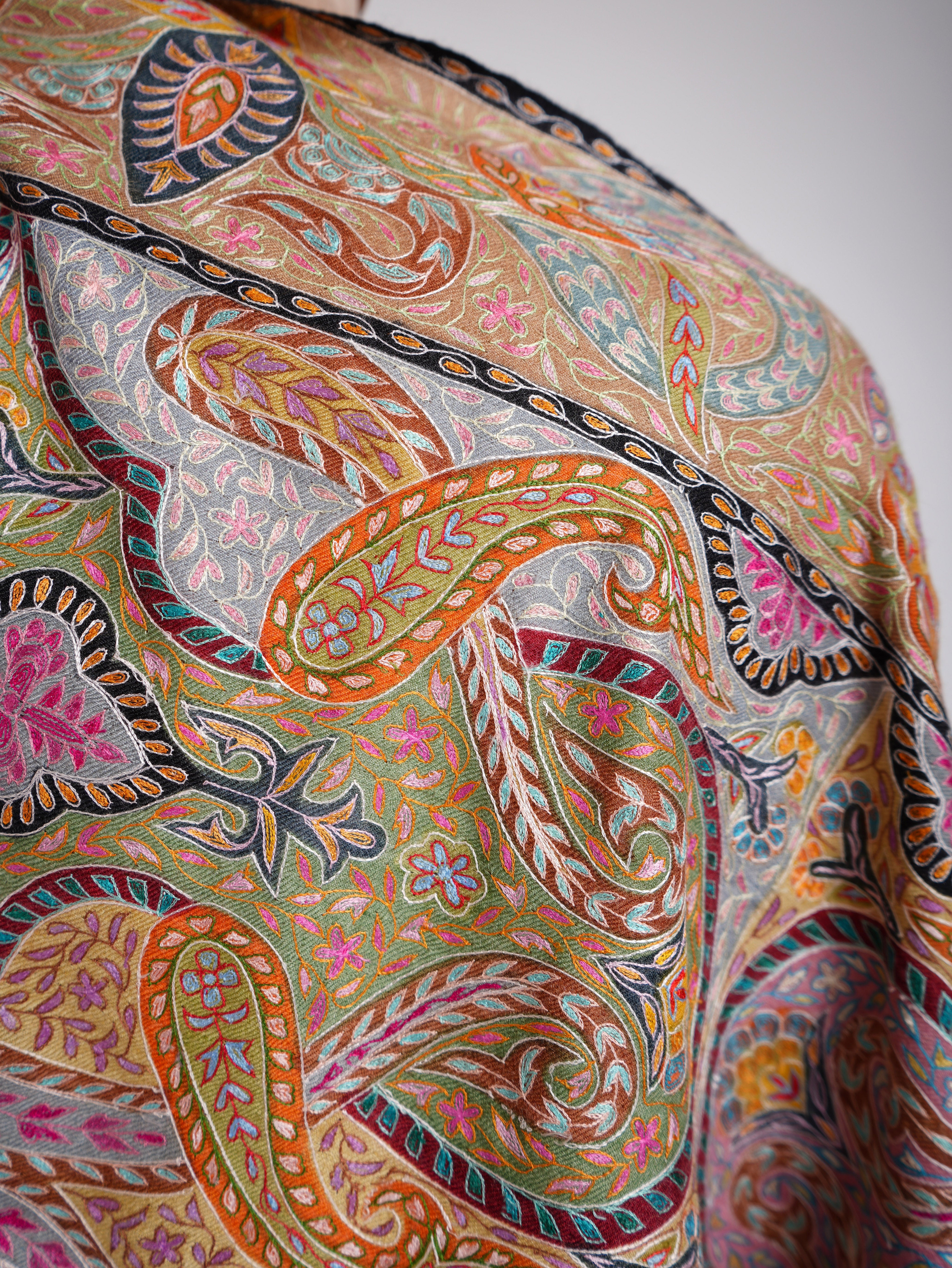 Châle Pashmina indien Kalamkari peint à la main
