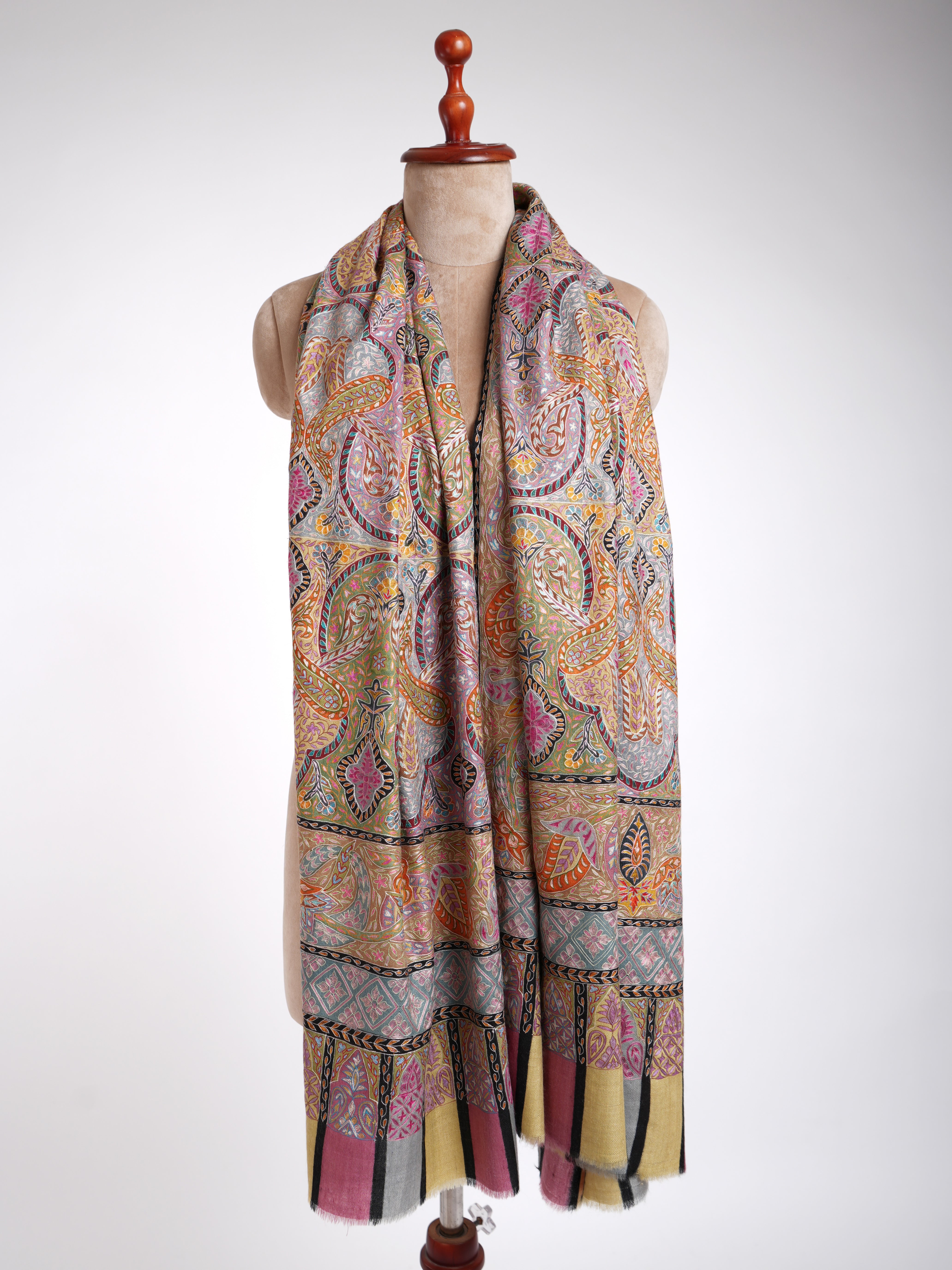 Châle Pashmina indien Kalamkari peint à la main