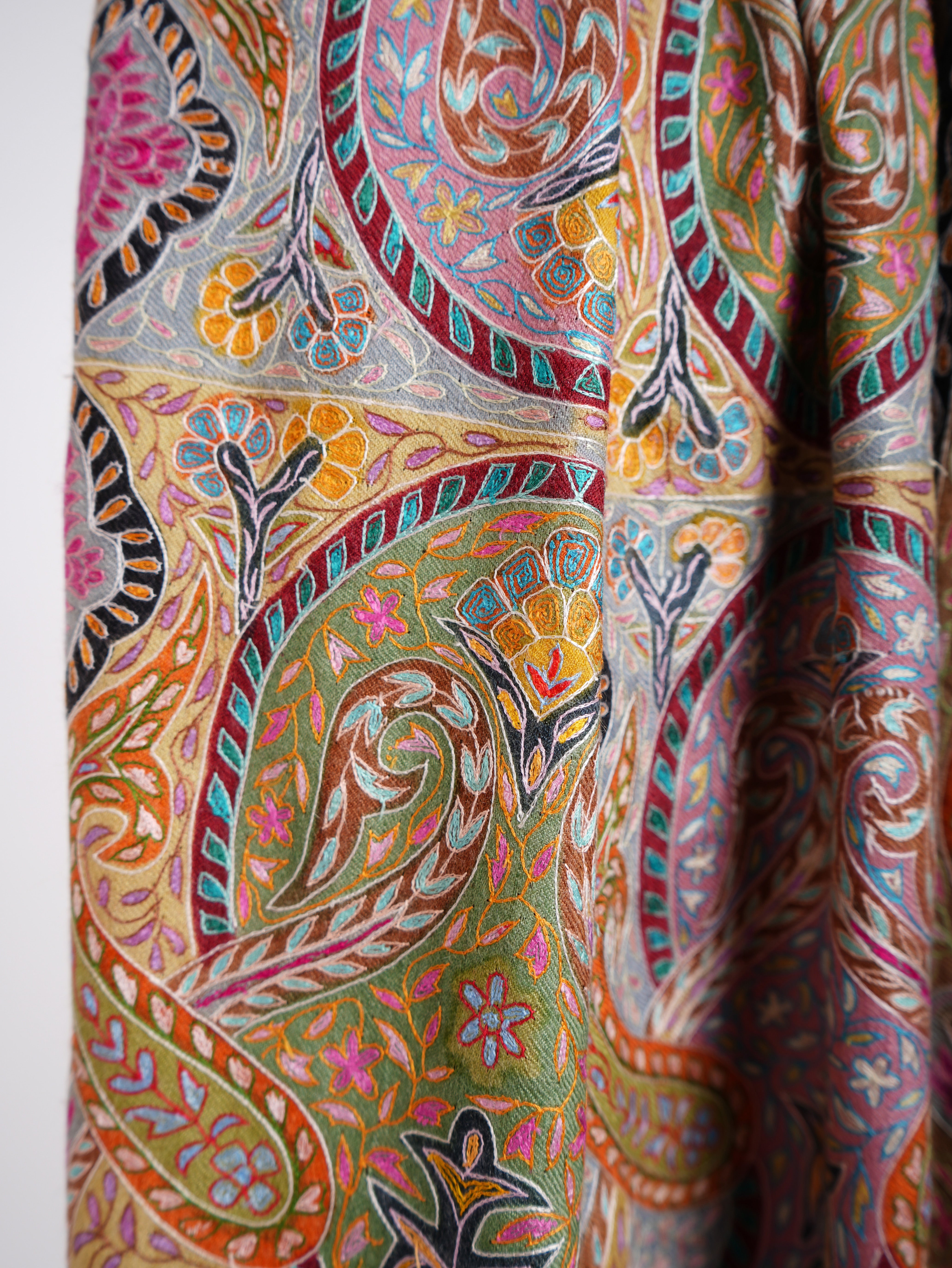 Châle Pashmina indien Kalamkari peint à la main