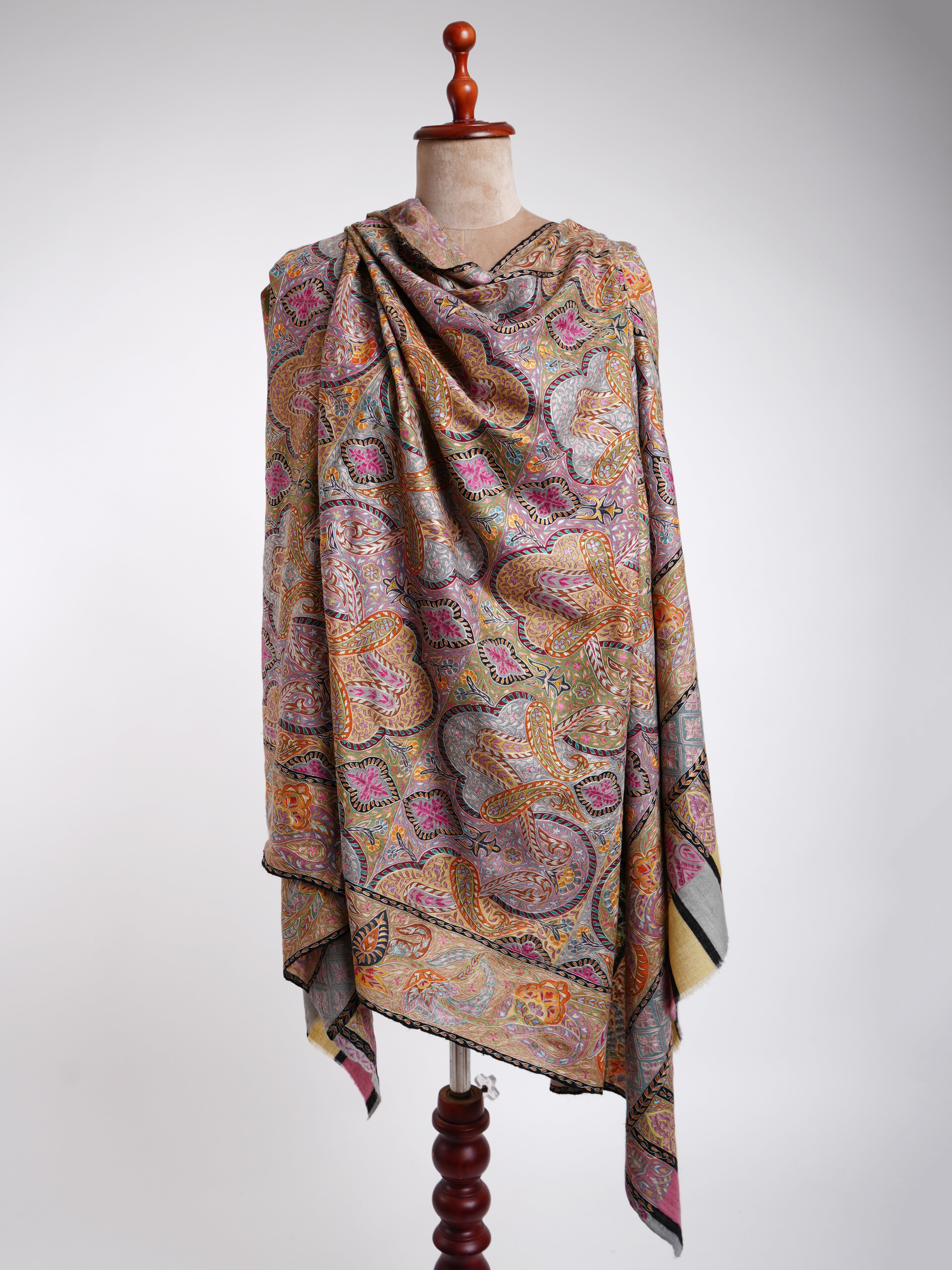 Châle Pashmina indien Kalamkari peint à la main