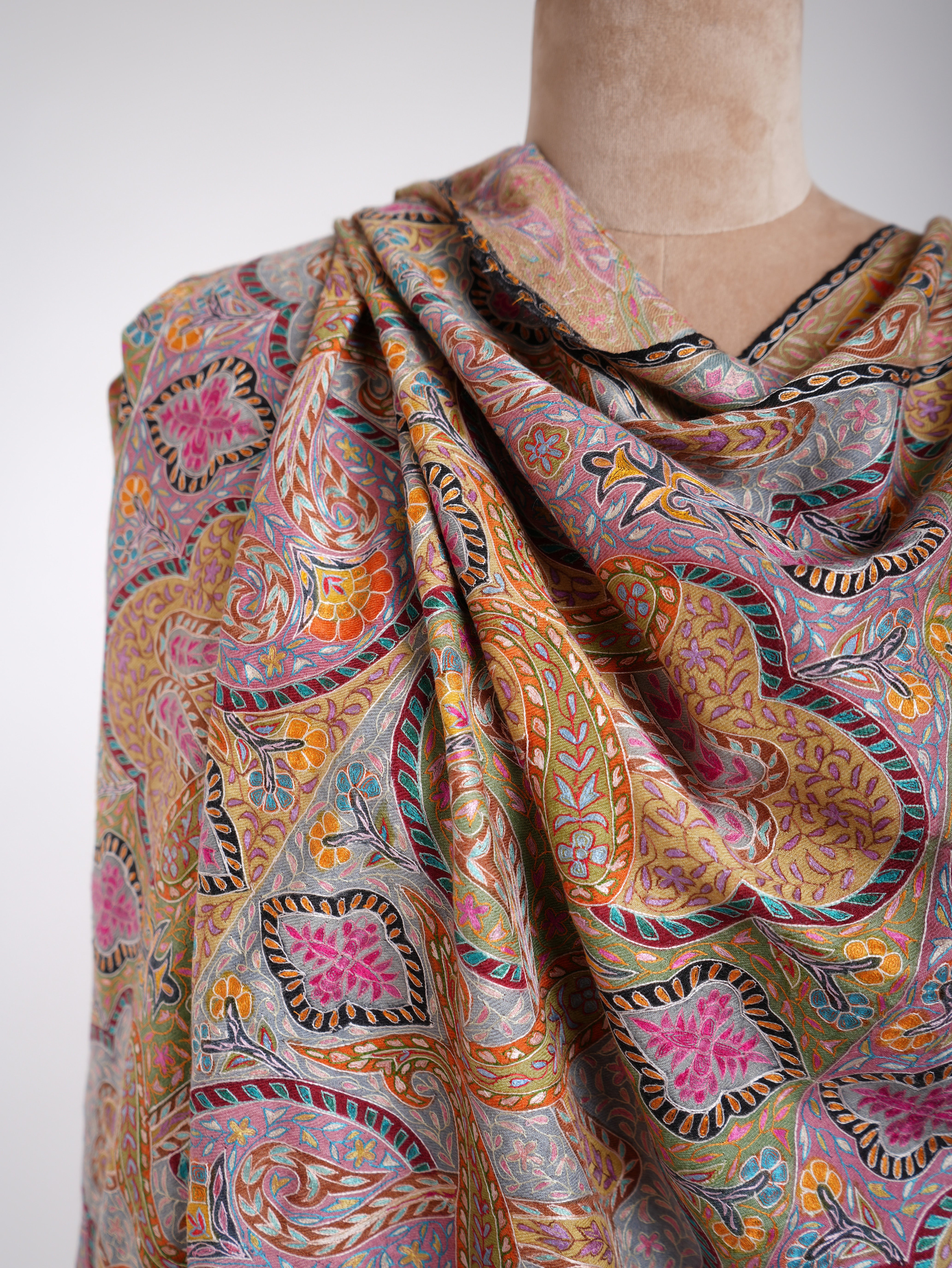 Châle Pashmina indien Kalamkari peint à la main