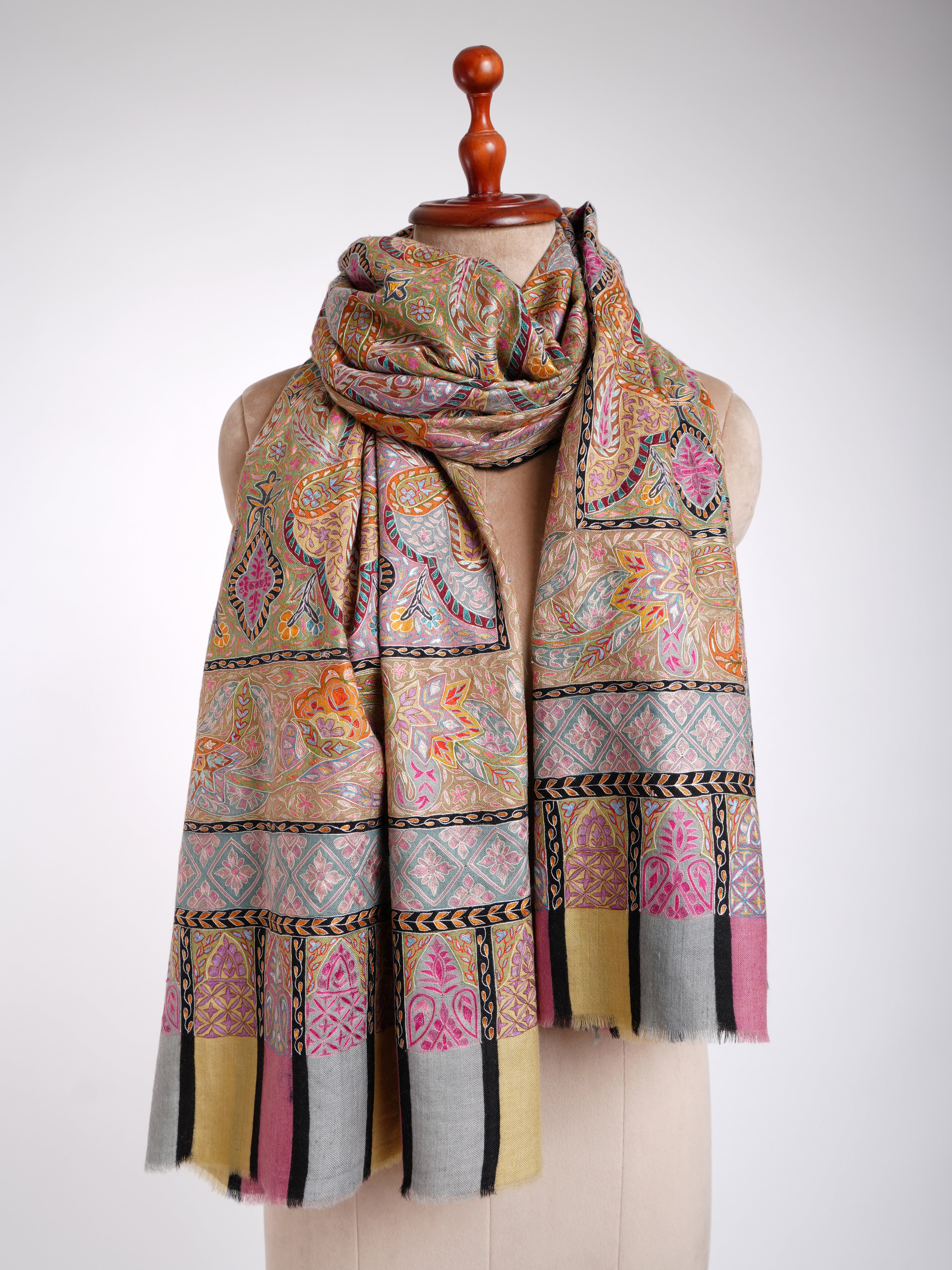 Châle Pashmina indien Kalamkari peint à la main