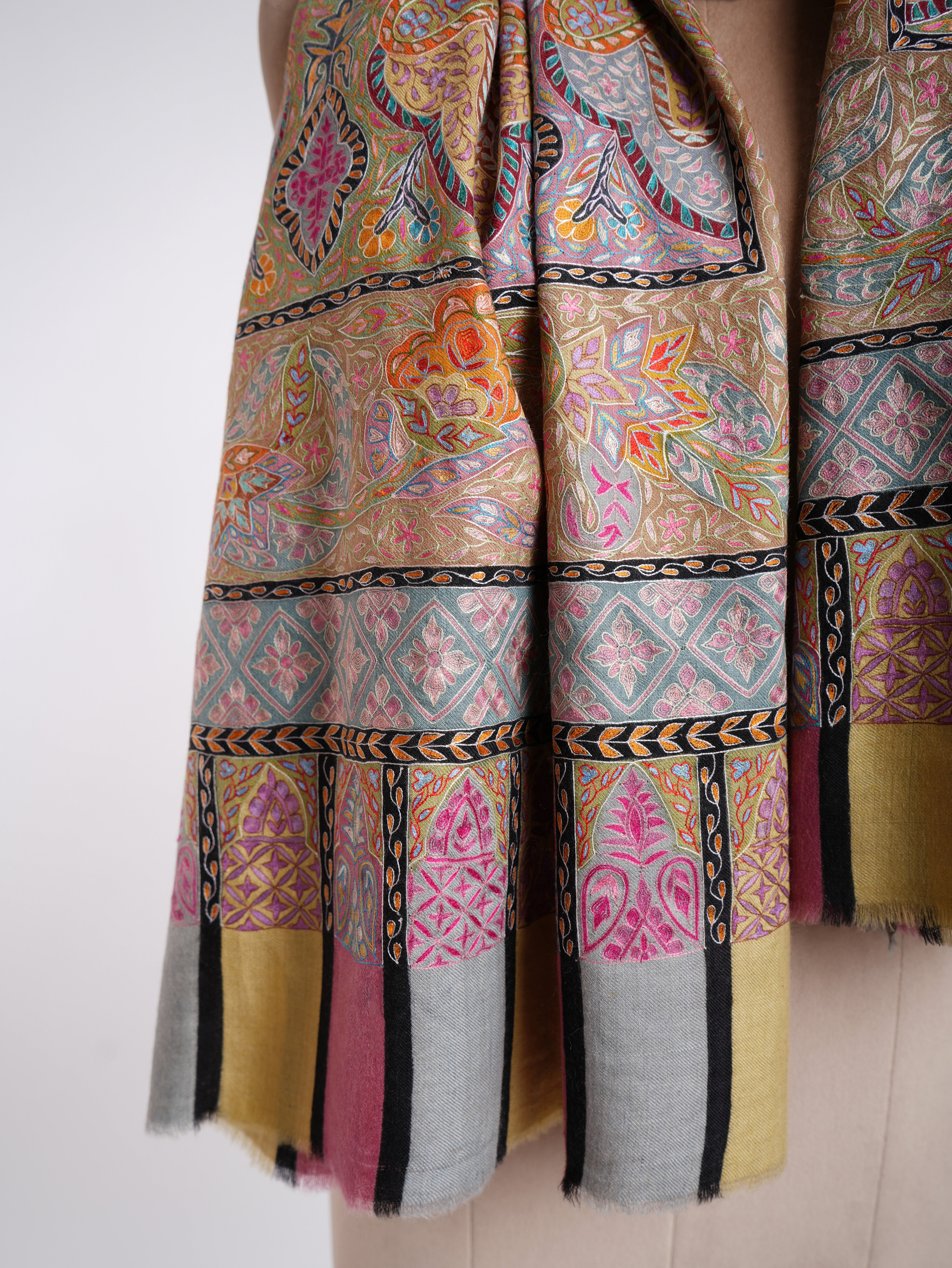 Châle Pashmina indien Kalamkari peint à la main