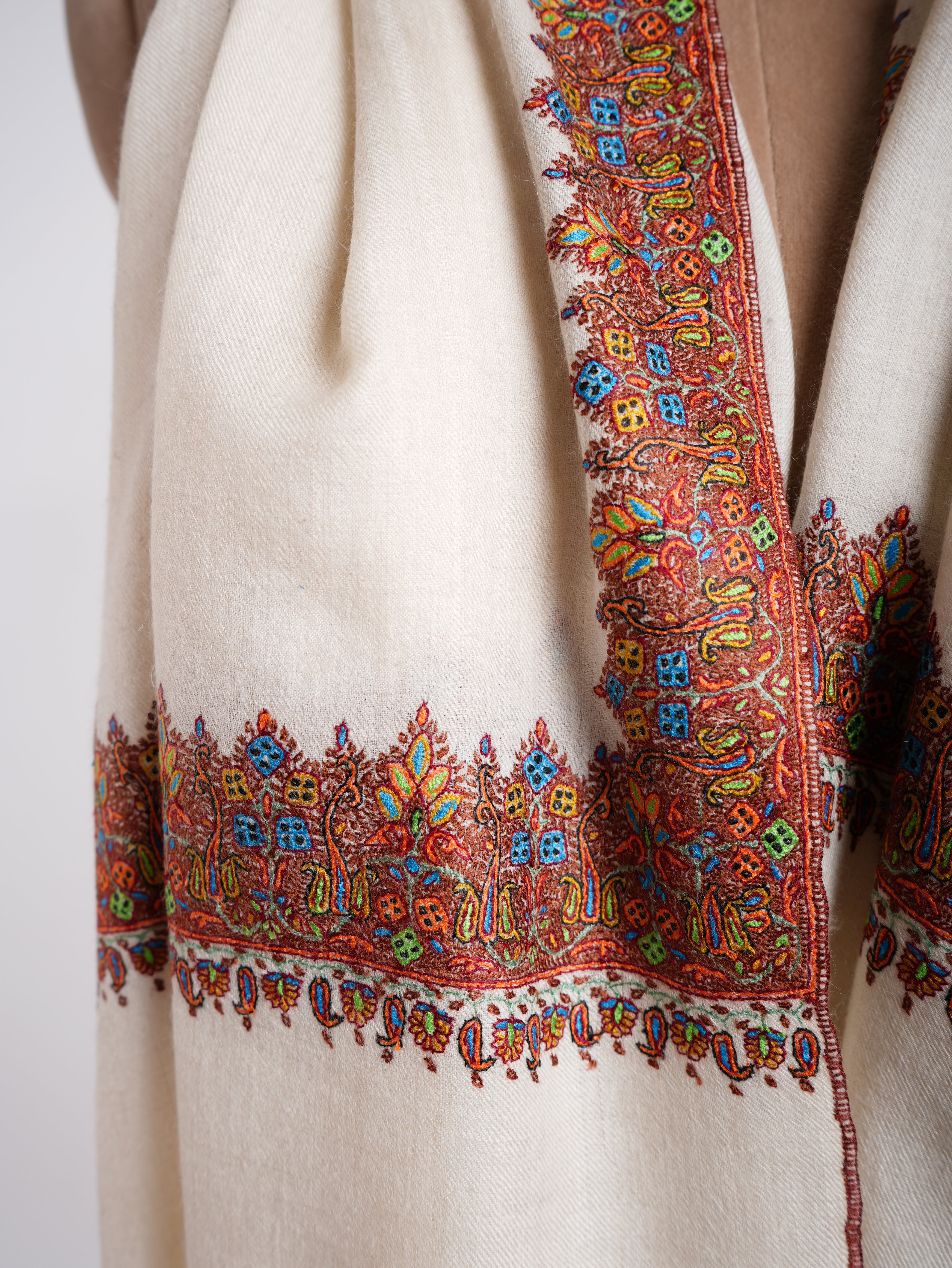 Pashmina Royal Vagues Blanches Naturelles
