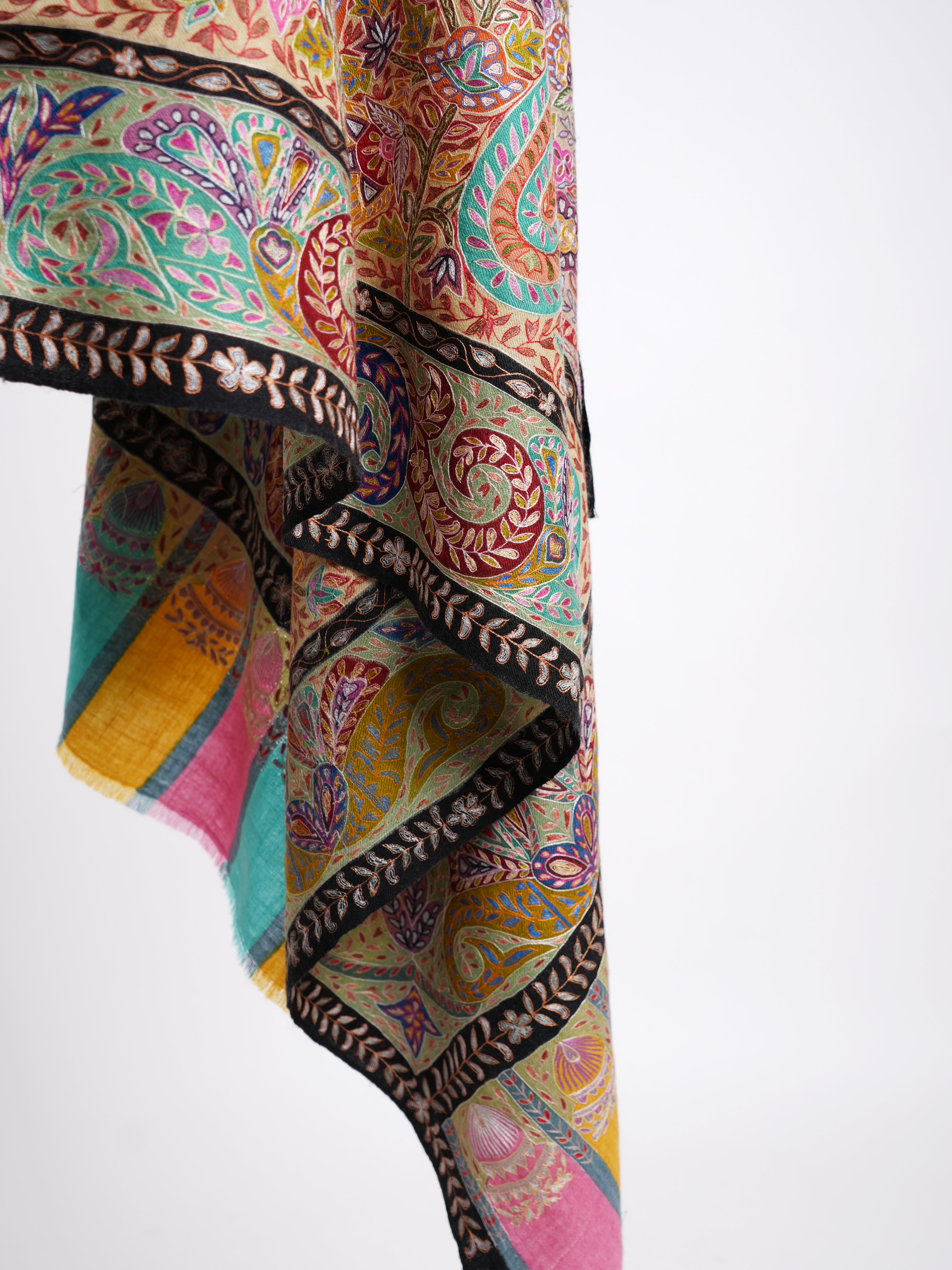 Handbemalter Pashmina-Schal aus feiner Kalamkari-Kunstseide