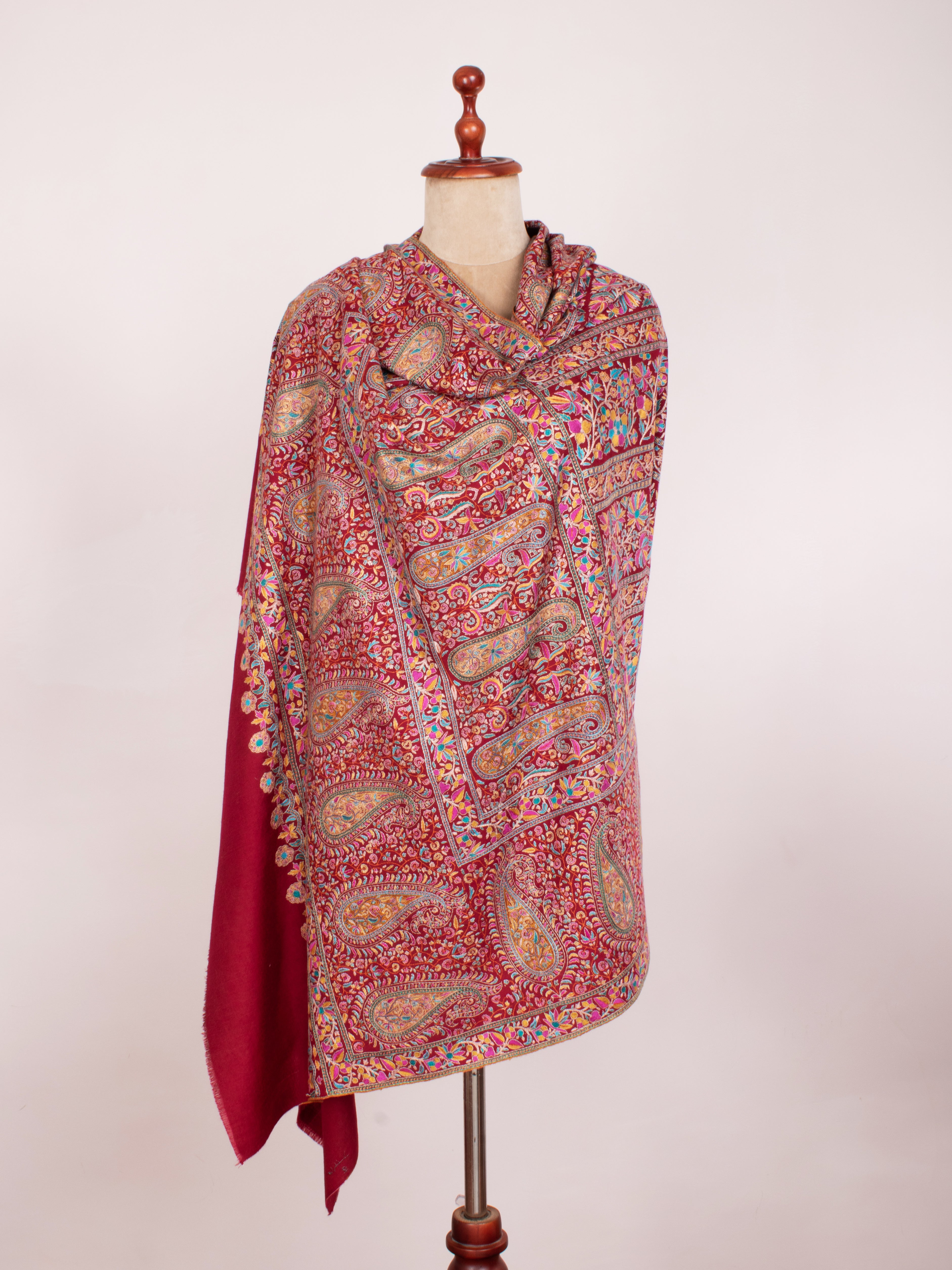 Scialle nuziale Jamavar Pashmina marrone Sozni