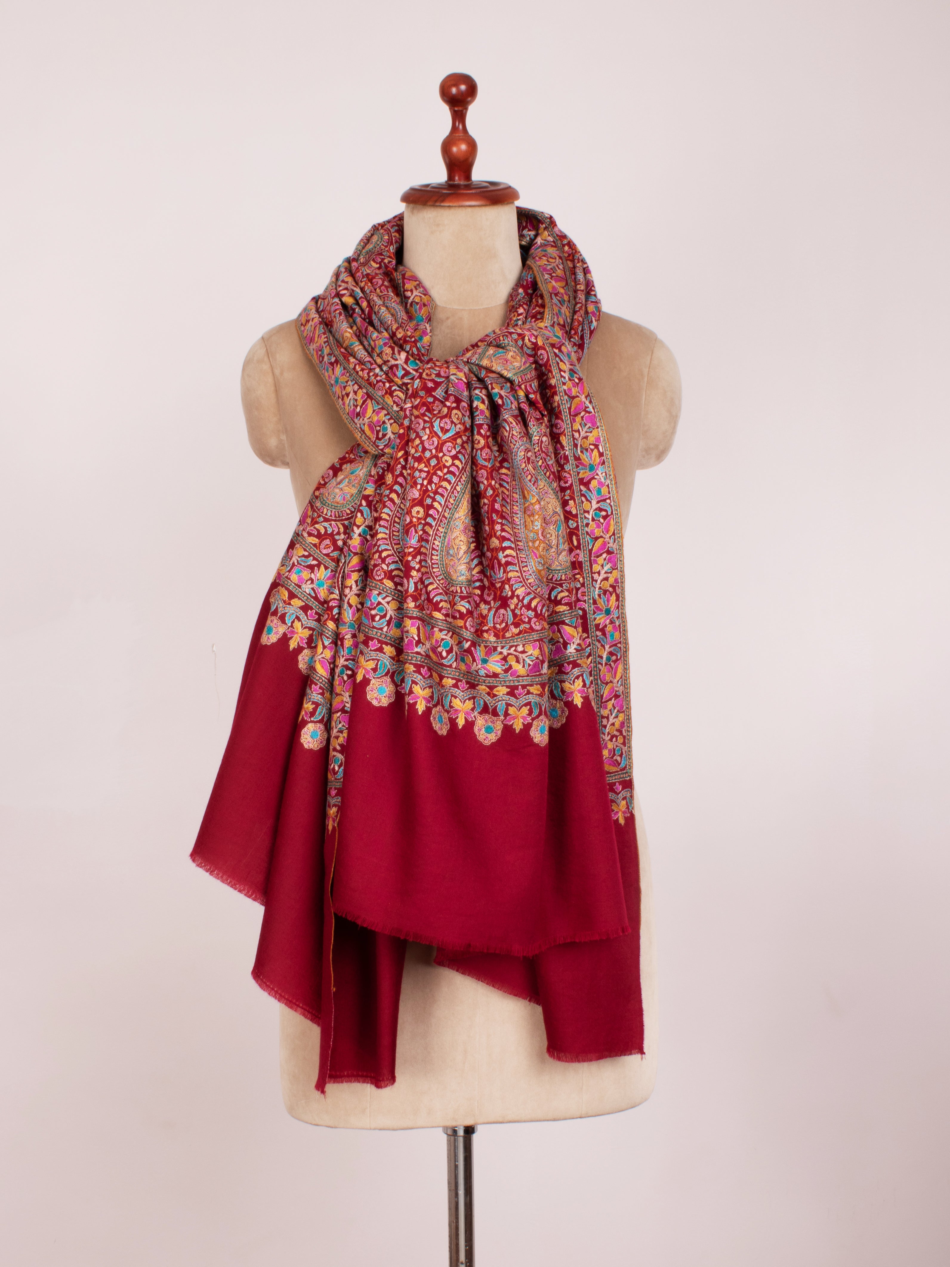 Scialle nuziale Jamavar Pashmina marrone Sozni