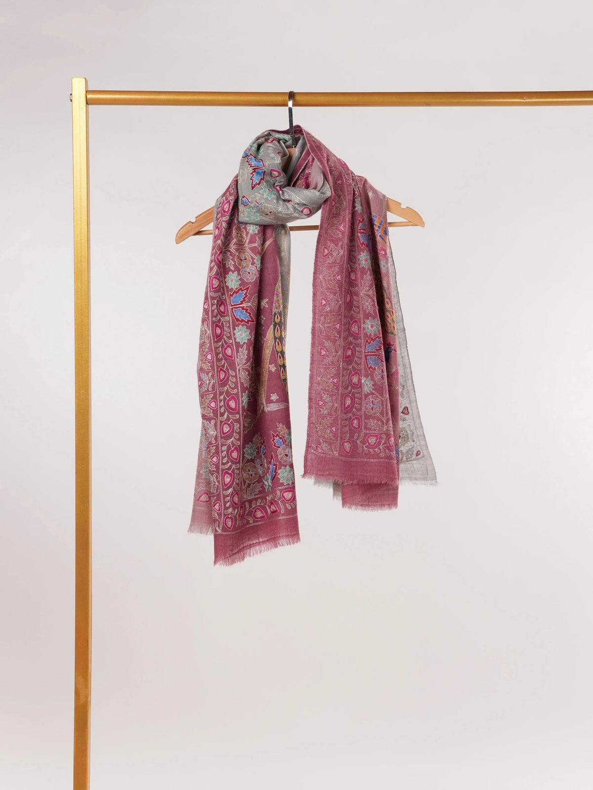 Kalamkari Dual Shade Handwoven Pashmina Shawl with Hand Embroidery Shahkaar.com