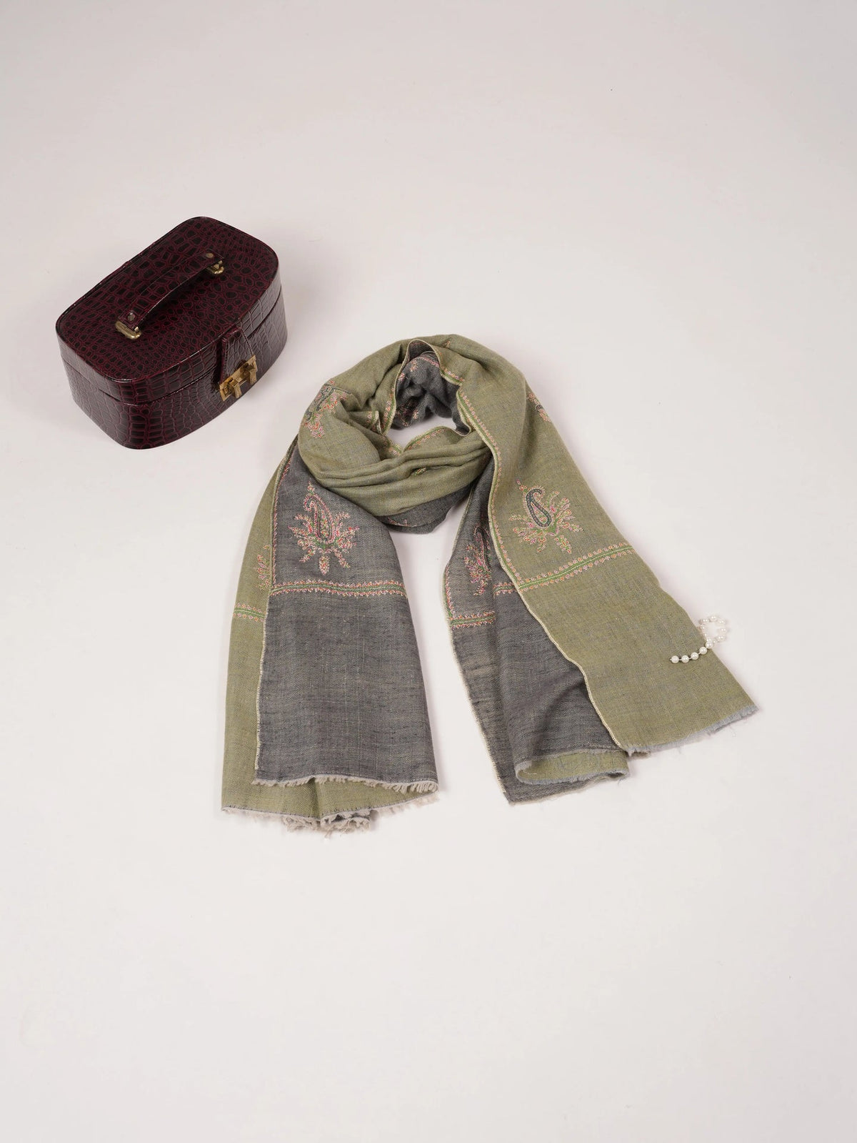 Dualtone Handwoven Pashmina Shawl with Buteh Hand Embroidery