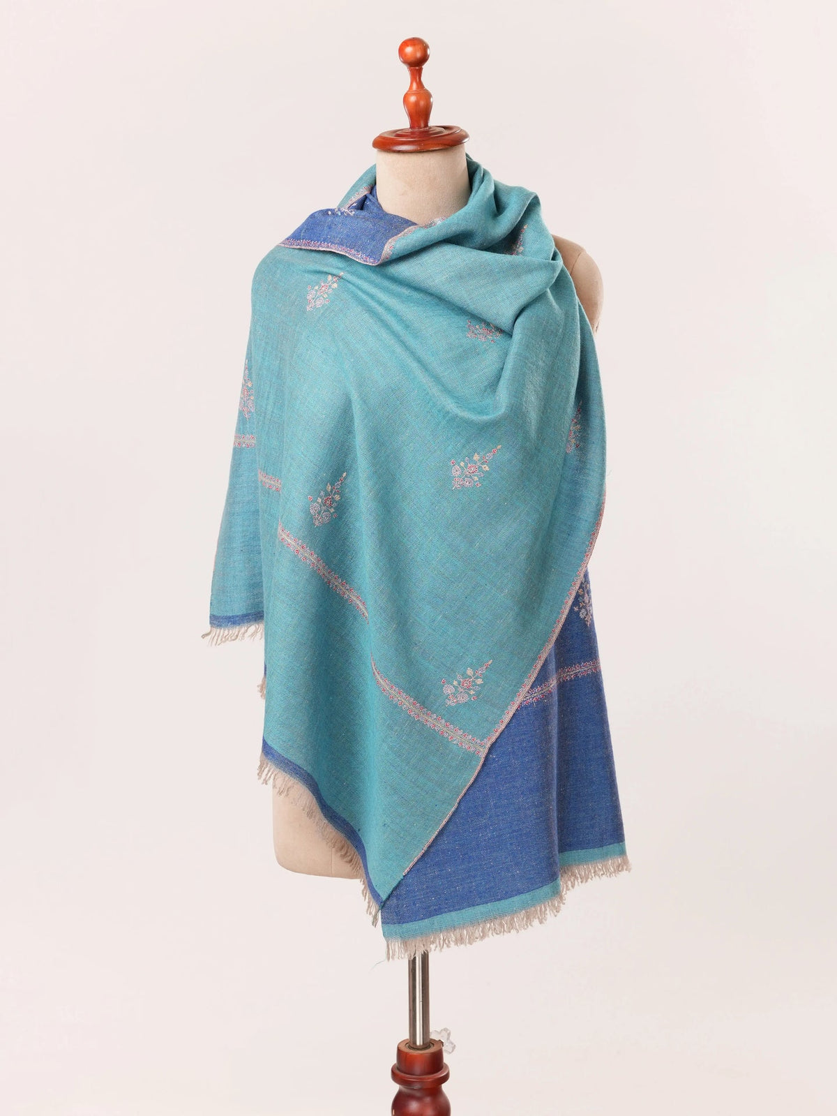 Dual Tone Handwoven Cashmere Scarf with Buteh Sozni Embroidery from Kashmir Shahkaar.com