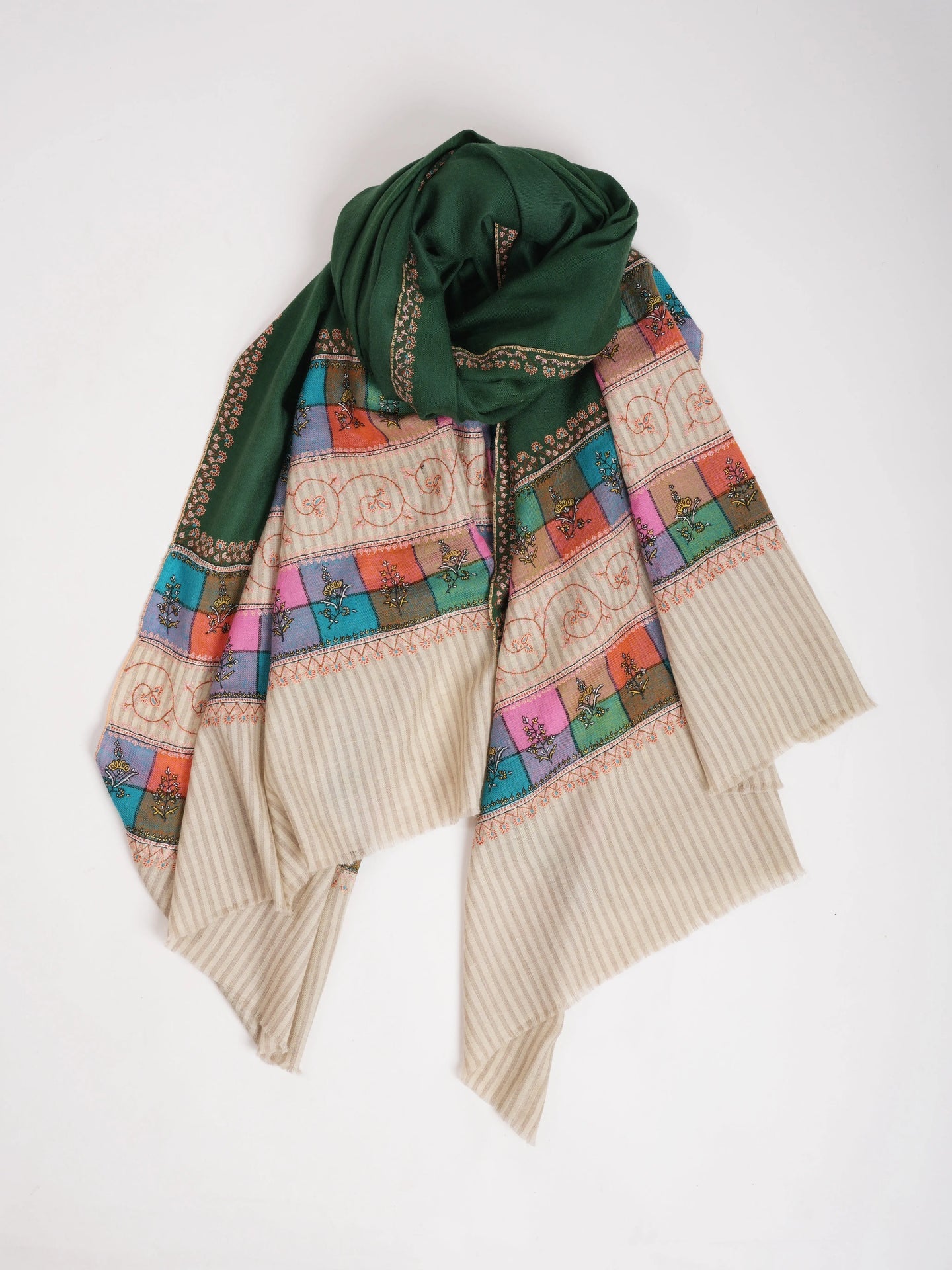 Emerald Green Pashmina Shawl with Contrasting Palla Shahkaar
