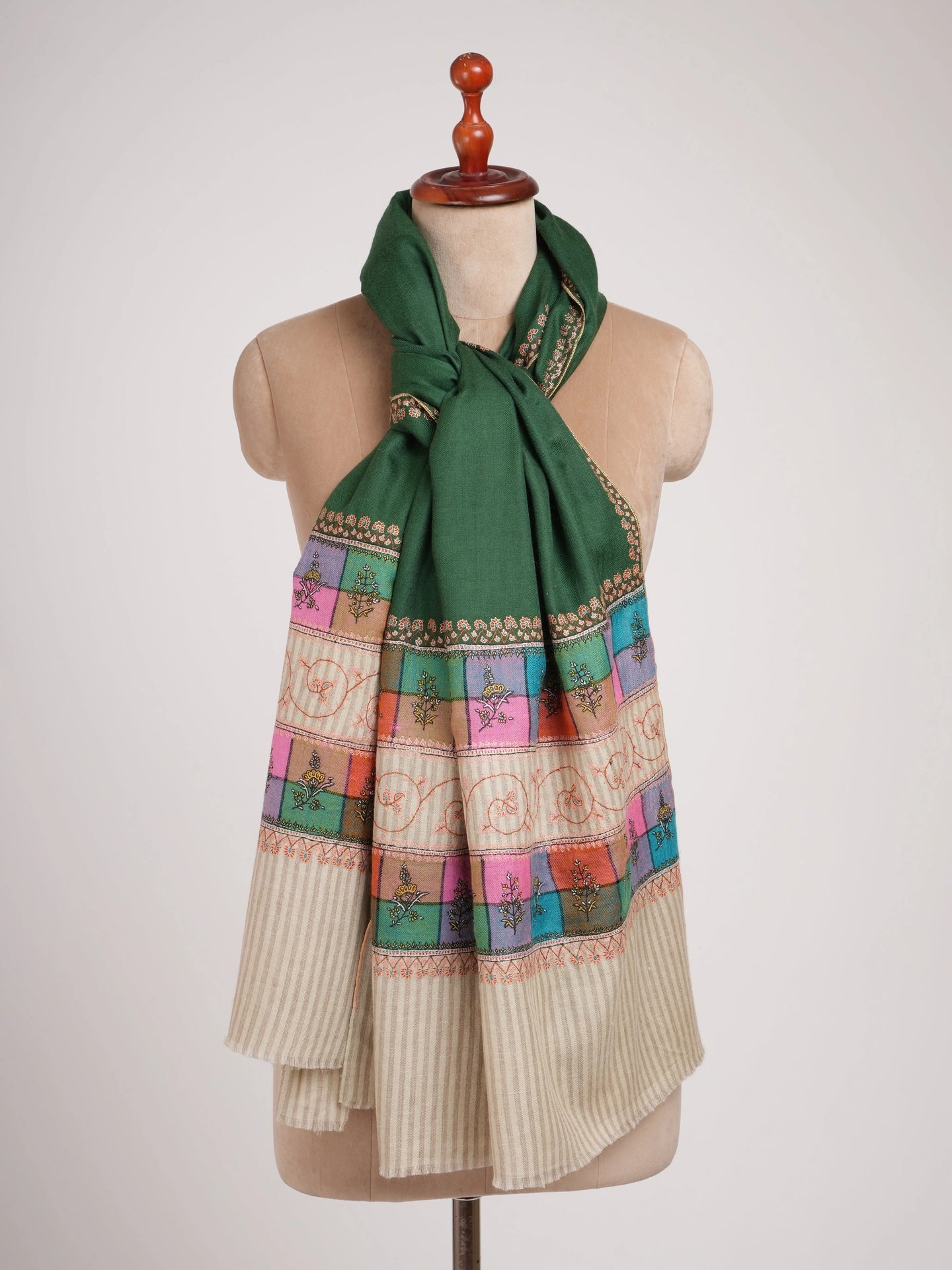 Emerald Green Pashmina Shawl with Contrasting Palla Shahkaar