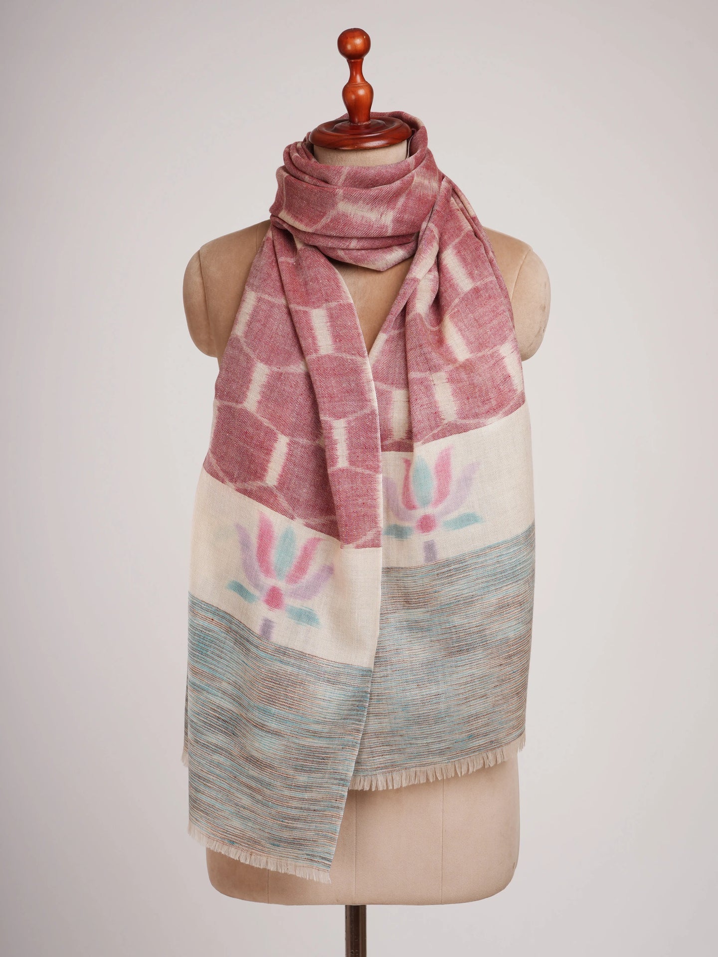 Floral Ikat Handwoven Featherlight Cashmere Scarf Shahkaar