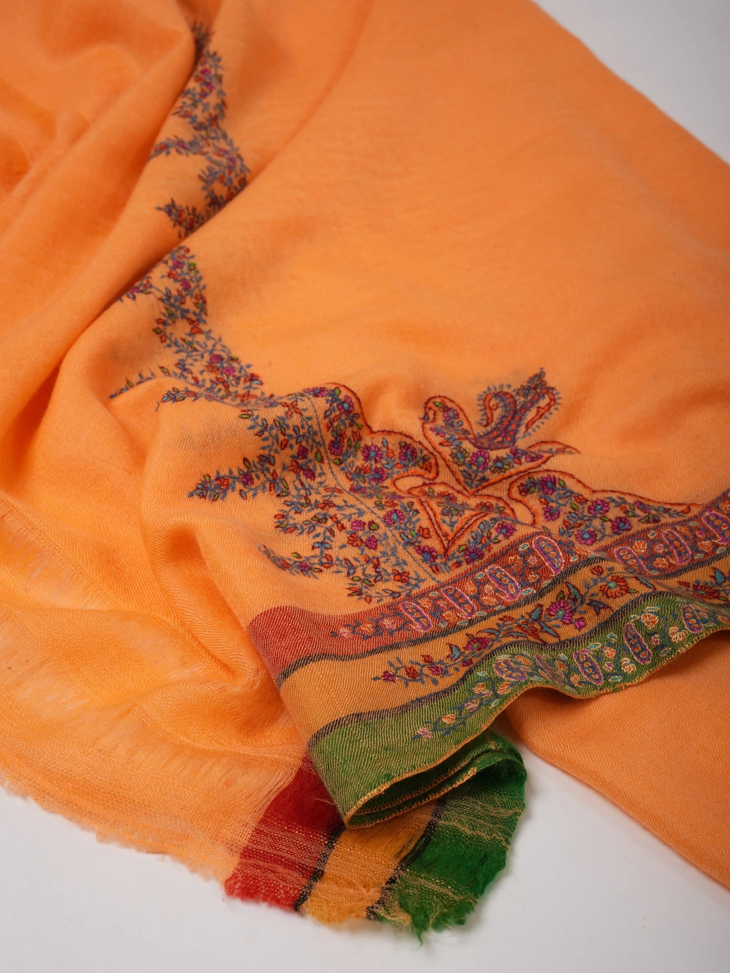 Fresh Orange Featherlight Pashmina Shawl with Hand Embroidery – Soft & Elegant Shahkaar