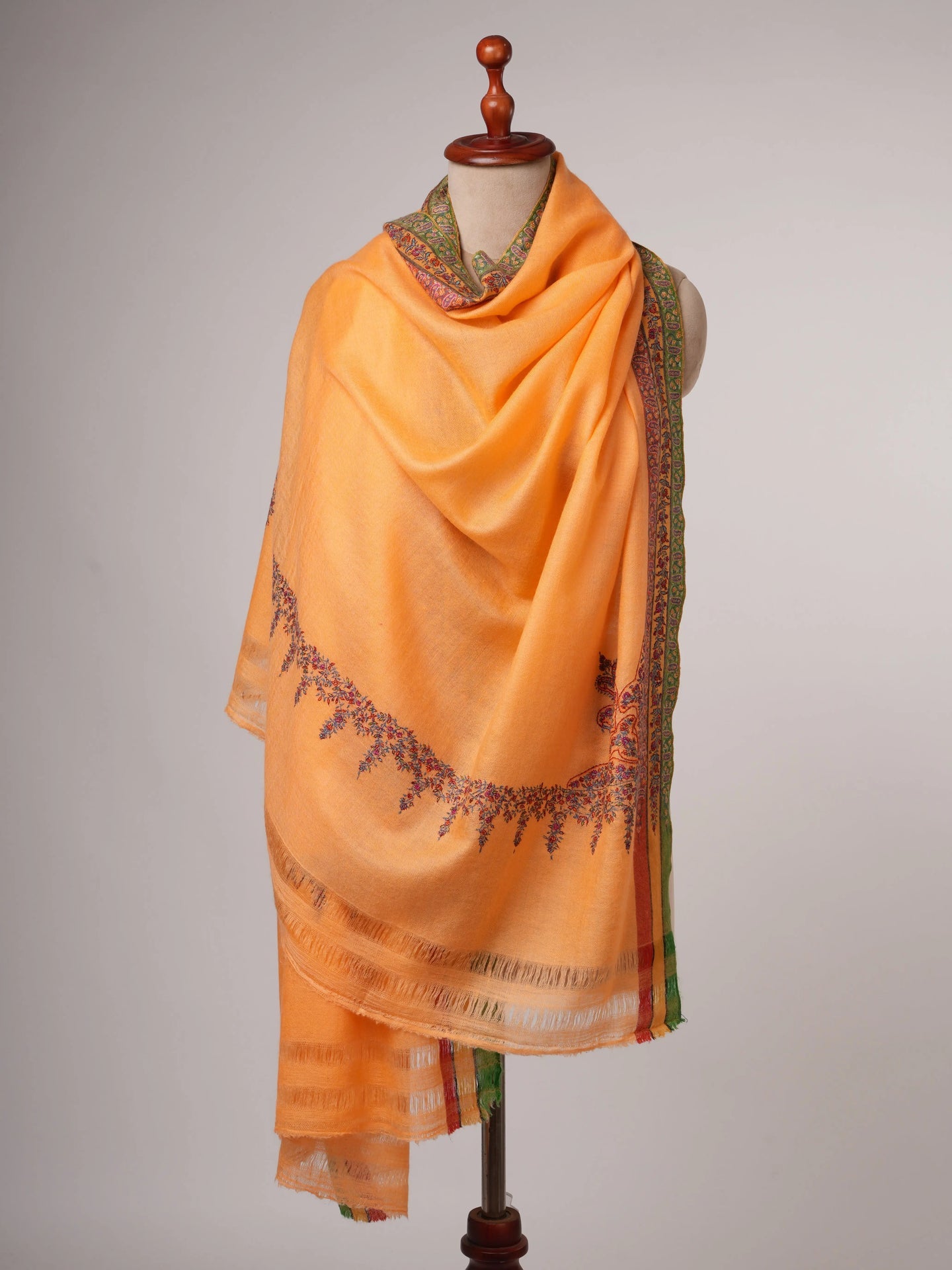 Fresh Orange Featherlight Pashmina Shawl with Hand Embroidery – Soft & Elegant Shahkaar